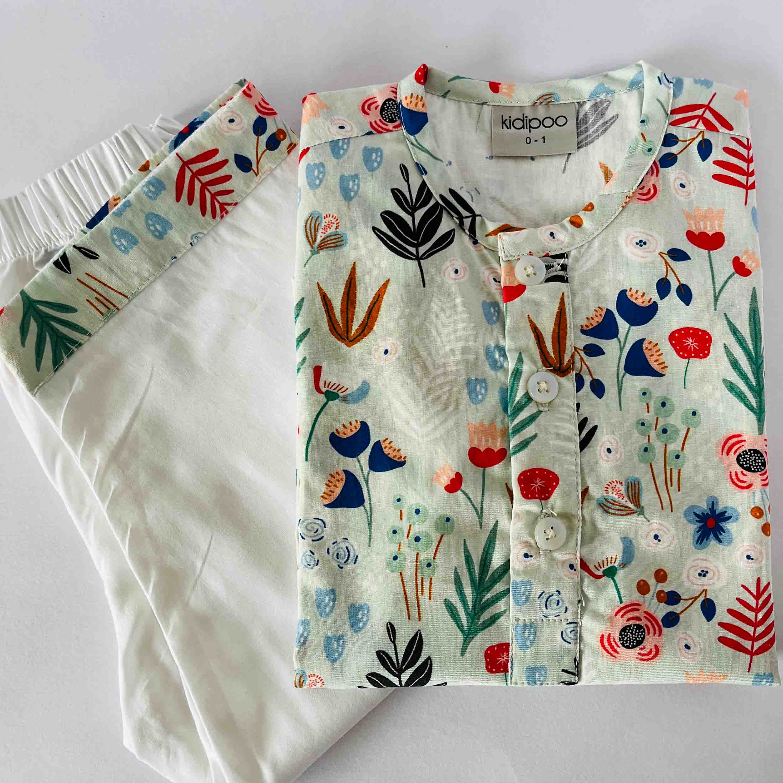 Kids blue cotton floral kurta pajama set soft breathable comfortable ethnic wear outfit for boys and girls