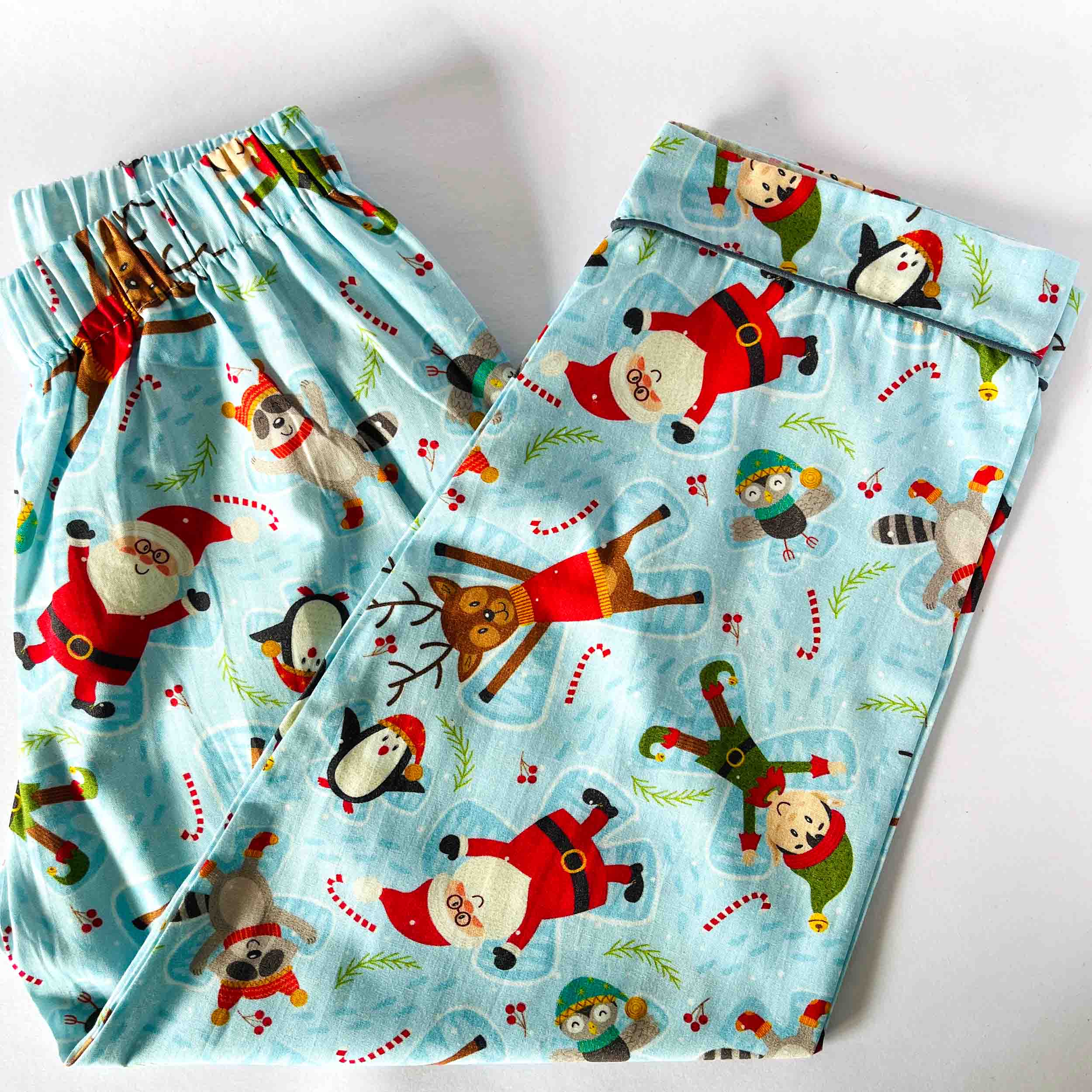 Kids blue Santa print pajama elastic waist cotton nightwear bottom