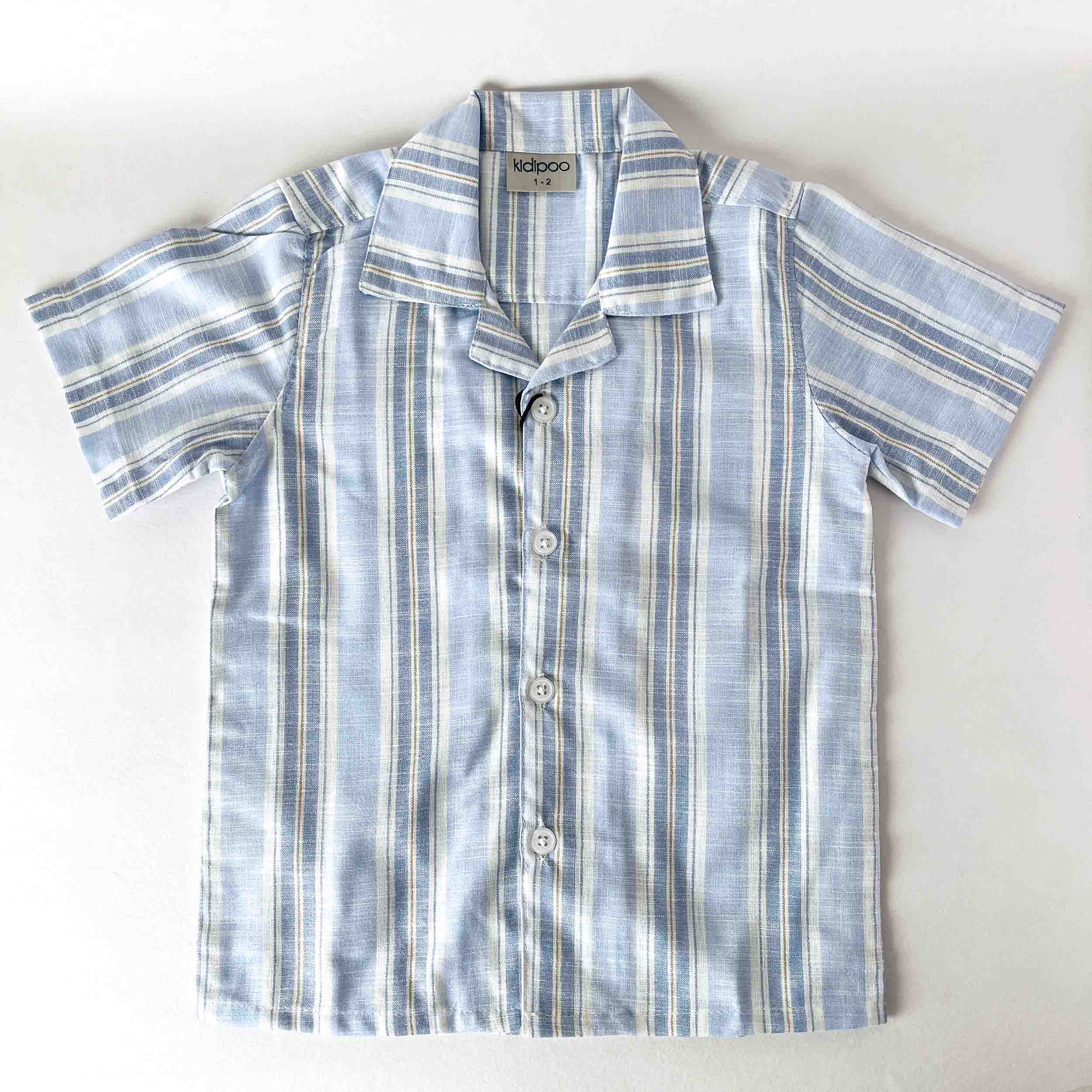 Kids blue striped cotton short sleeve shirt lightweight summer wear