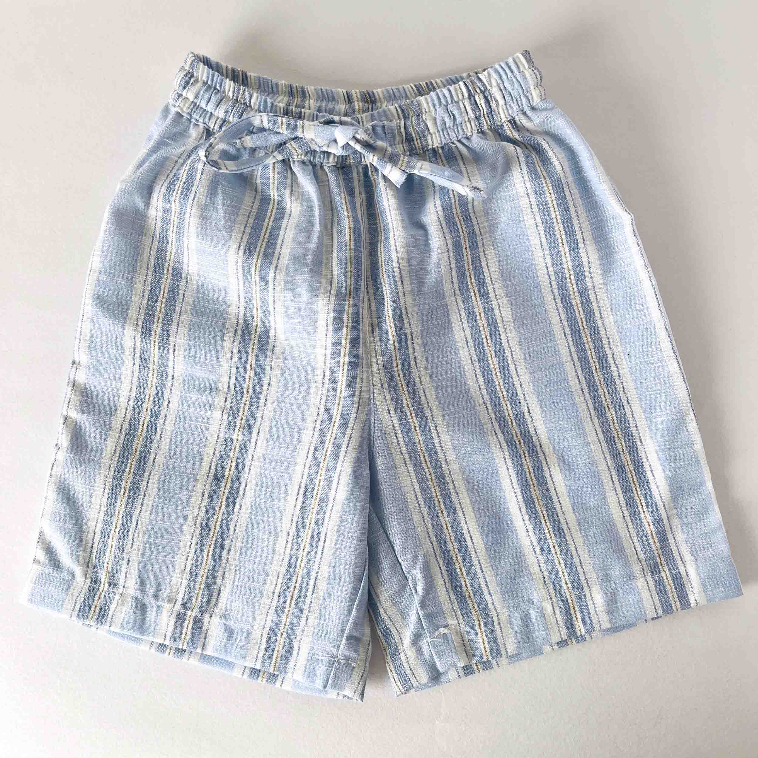 Kids blue striped cotton shorts with elastic waistband comfortable summer clothing