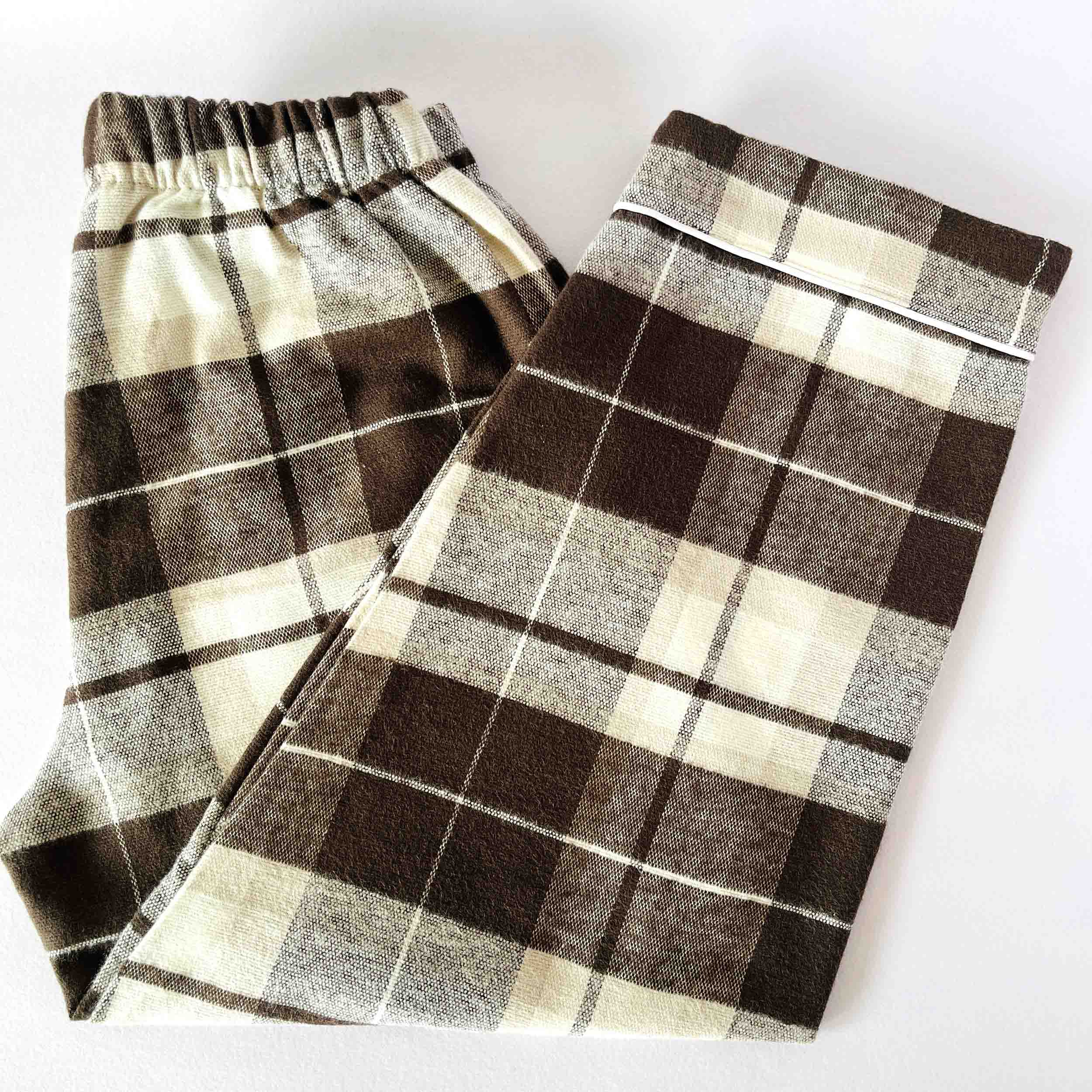 Kids brown checkered flannel pajama elastic waist cotton nightwear bottom