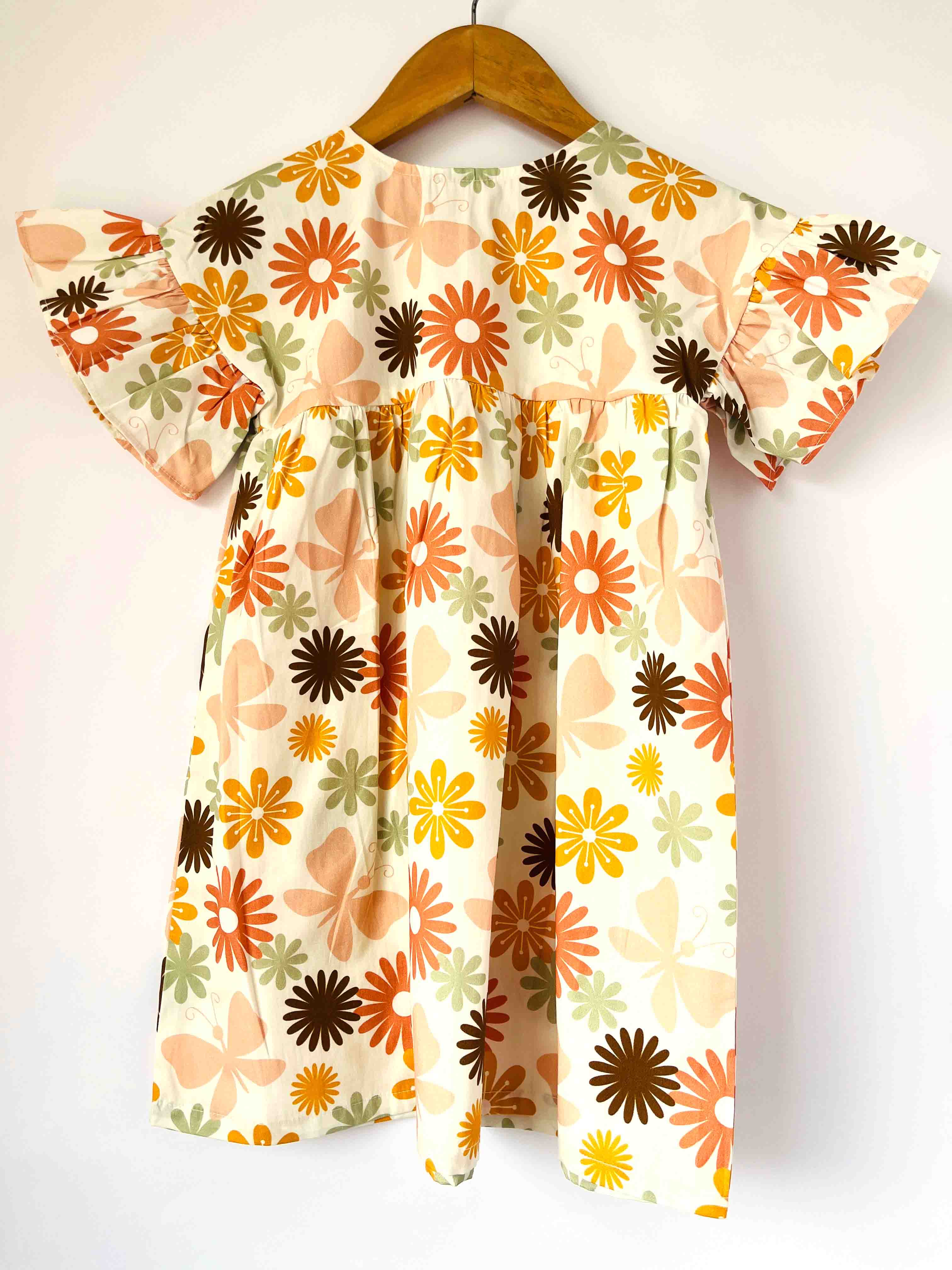 kids cotton dress with multicolor flower print, lightweight summer wear