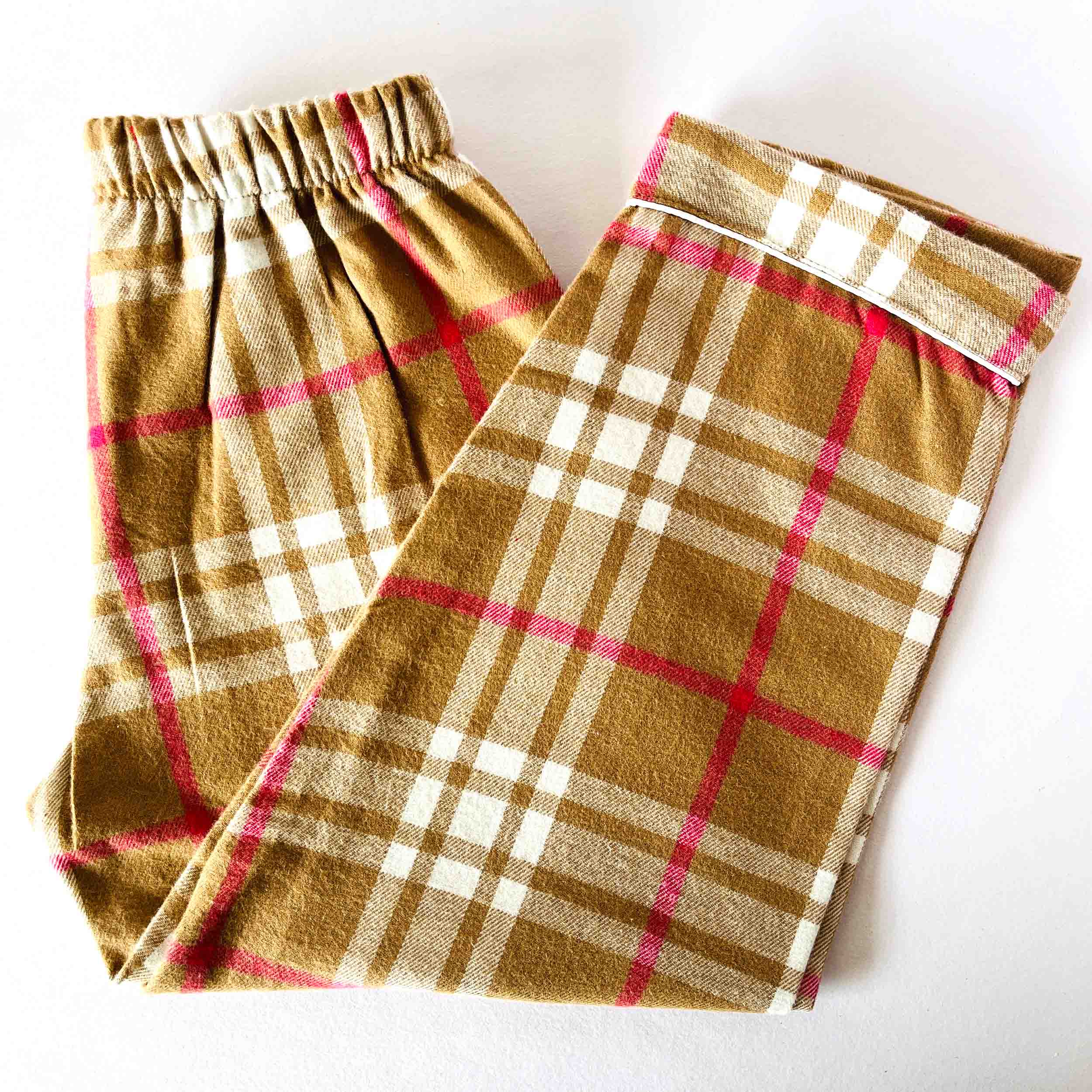 Kids caramel brown checkered flannel pajama elastic waist cotton nightwear bottom