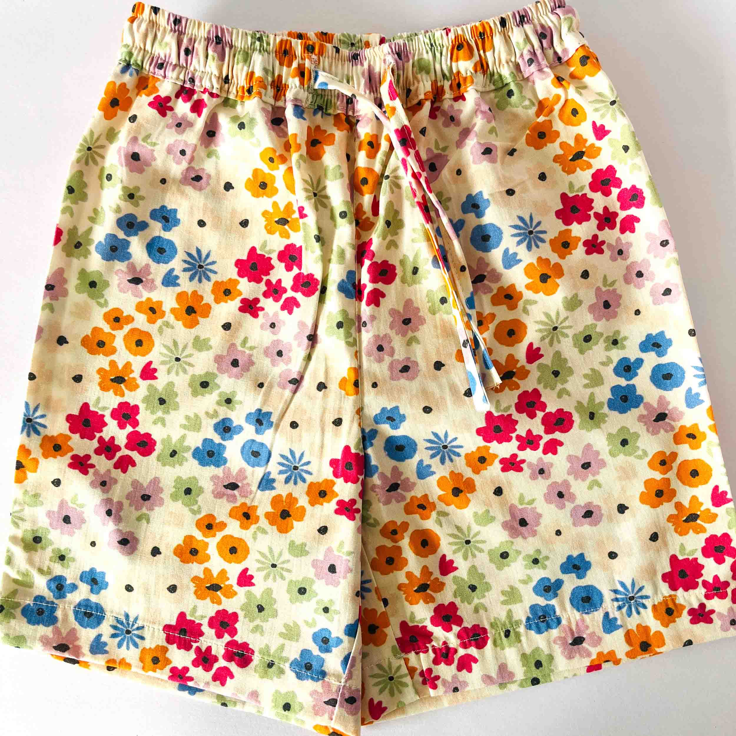 Kids cotton shorts with colorful floral print and comfortable elastic waistband