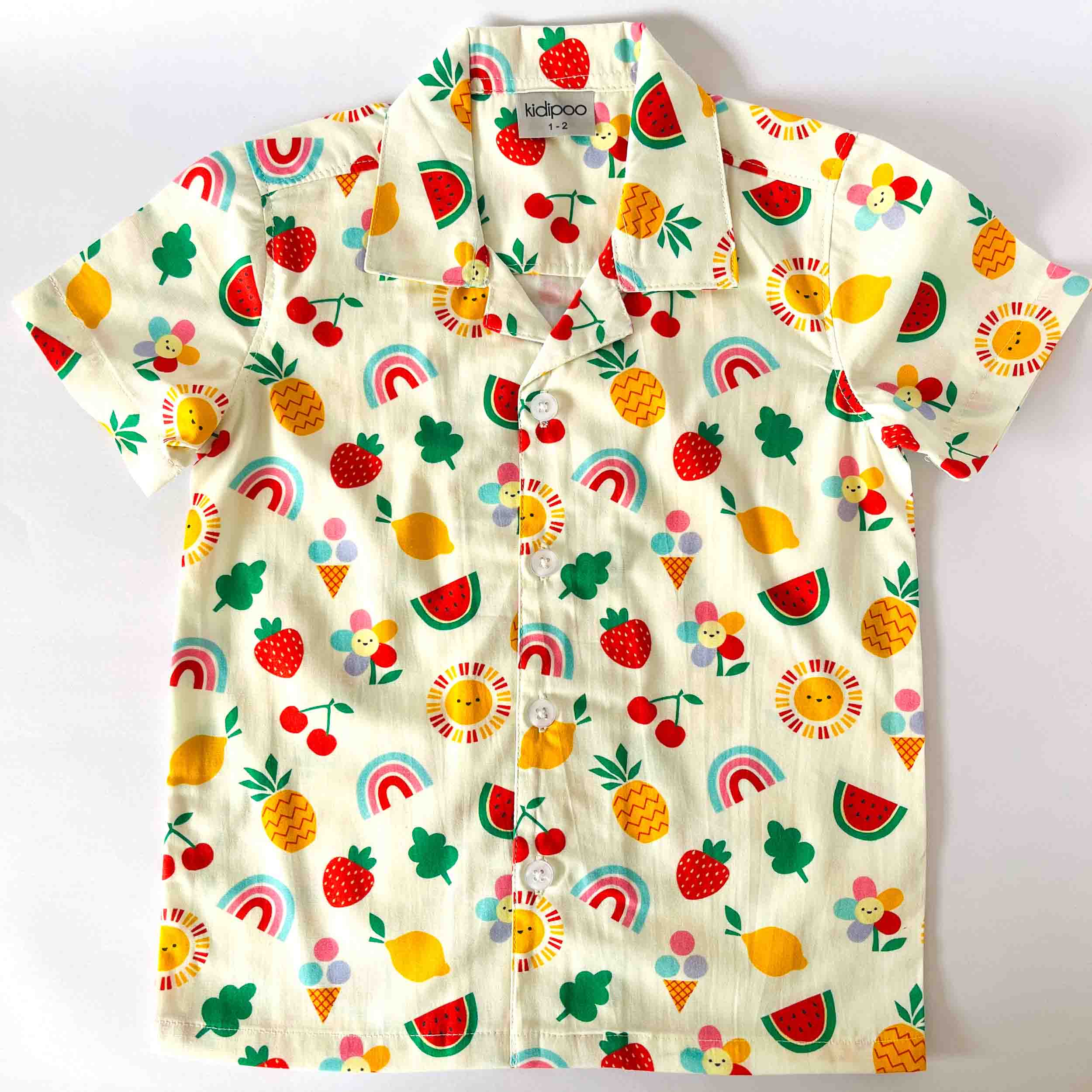 Kids cotton shirt with fruits print half sleeve front view