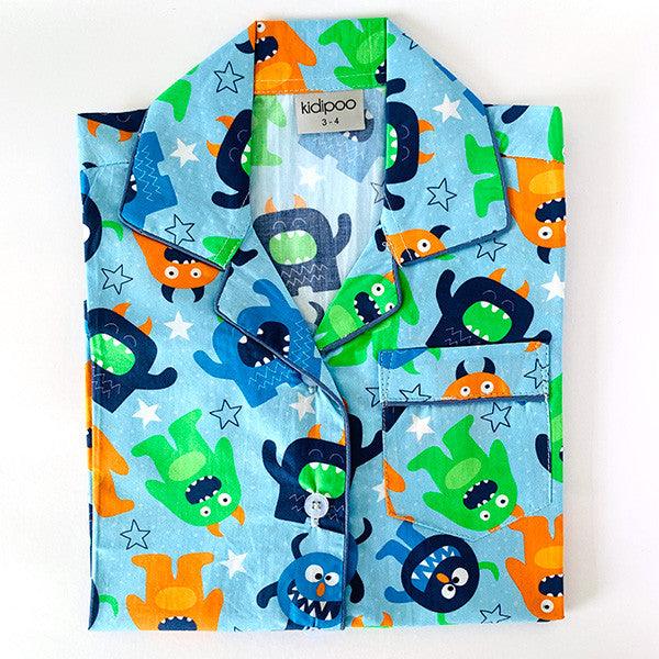 Kidipoo kids cuddly monsters print cotton night suit shirt front button sleepwear top