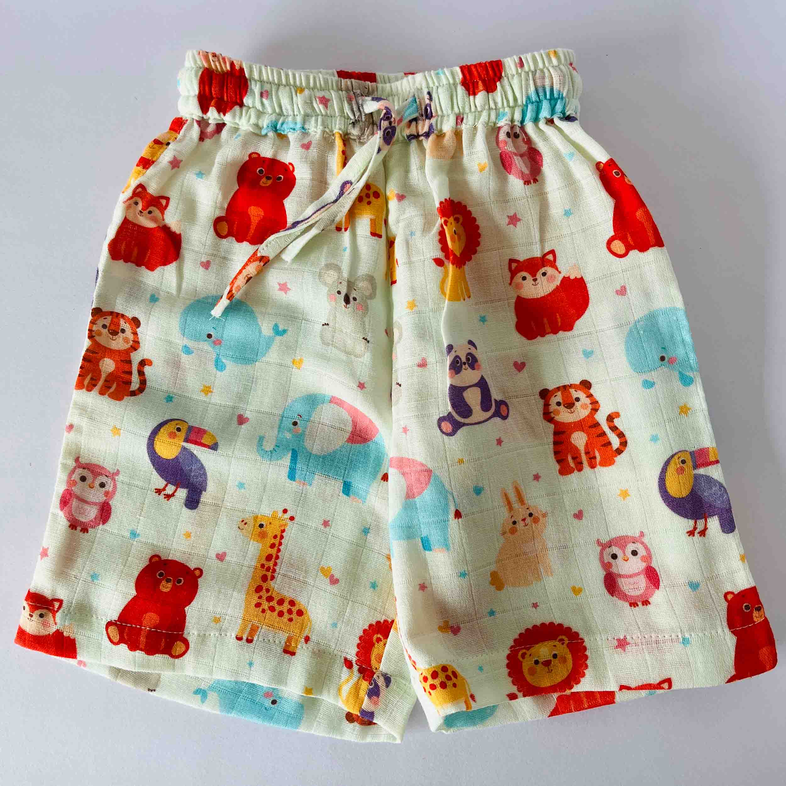 Kids animal print muslin cotton elastic waist shorts soft breathable summer coord set bottom for boys and girls