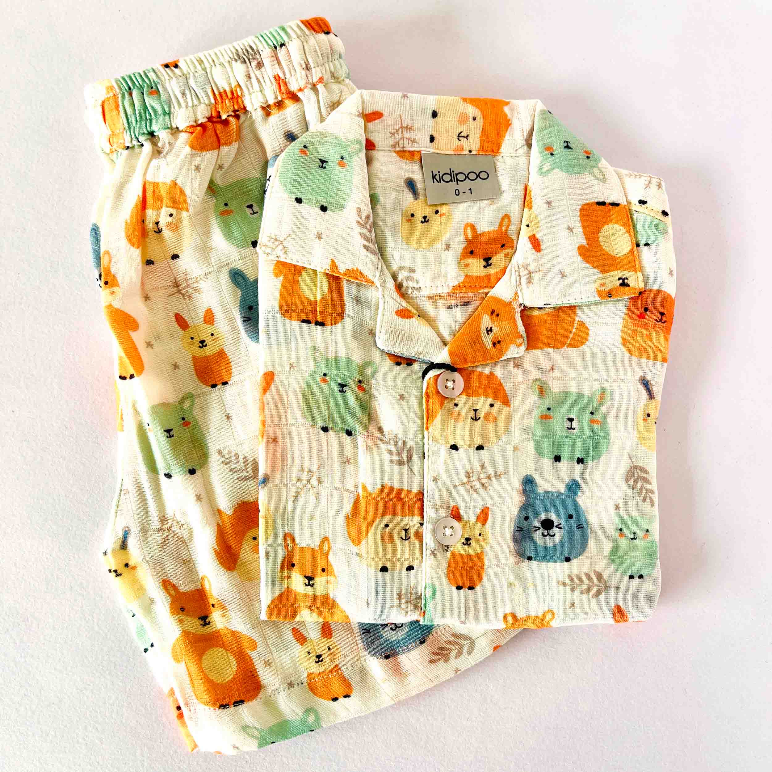 Kids muslin cotton coord set with cute bear print shirt and shorts summer outfit