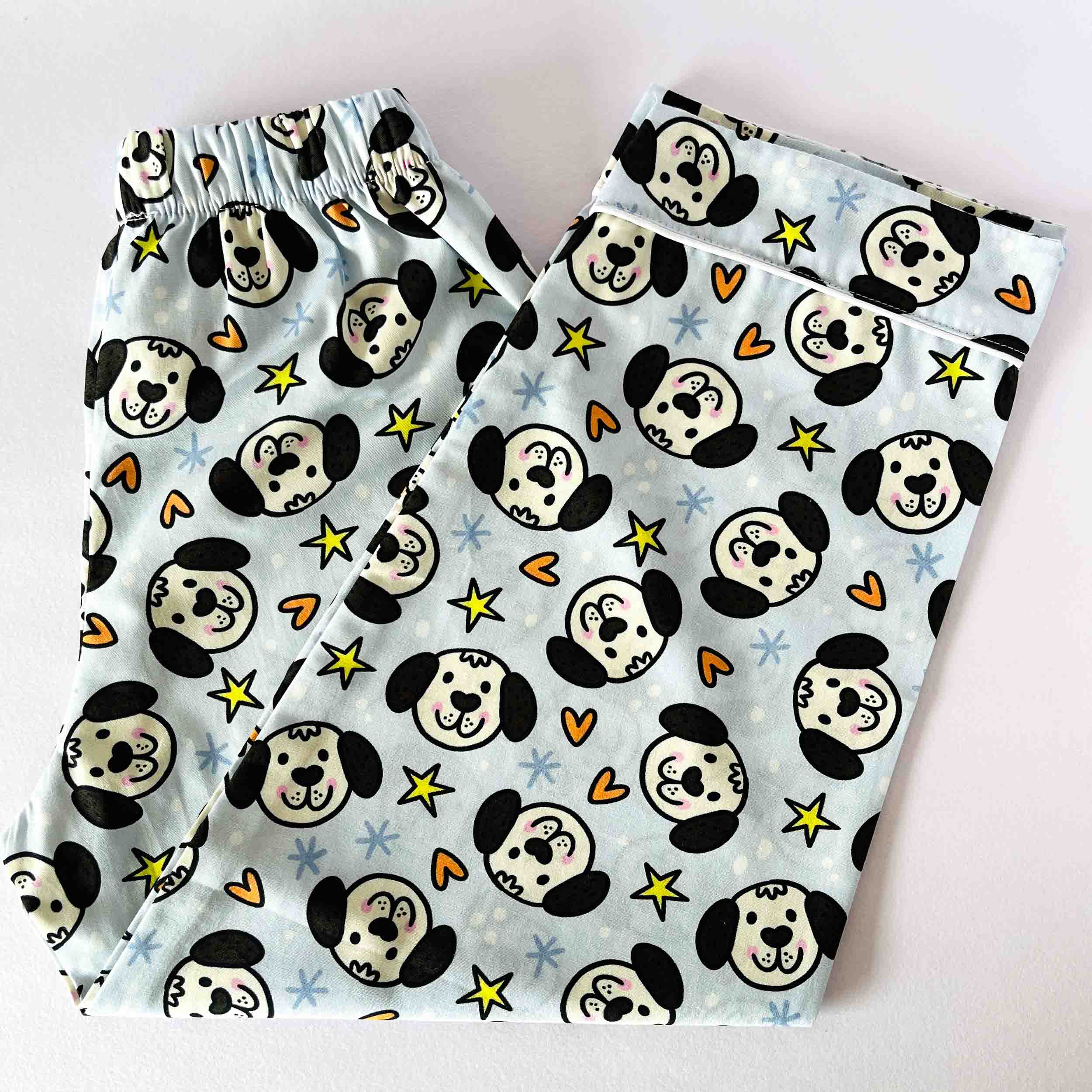 Kids puppy face print pajama elastic waist cotton nightwear bottom long sleeve sleepwear set