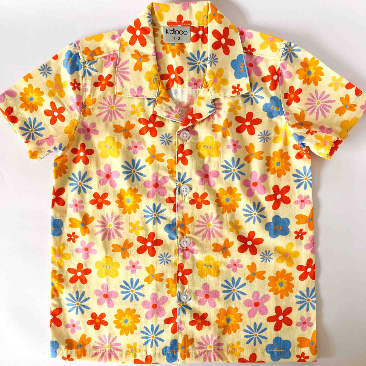 Kids cotton shirt with multicolor flower print half sleeve front view