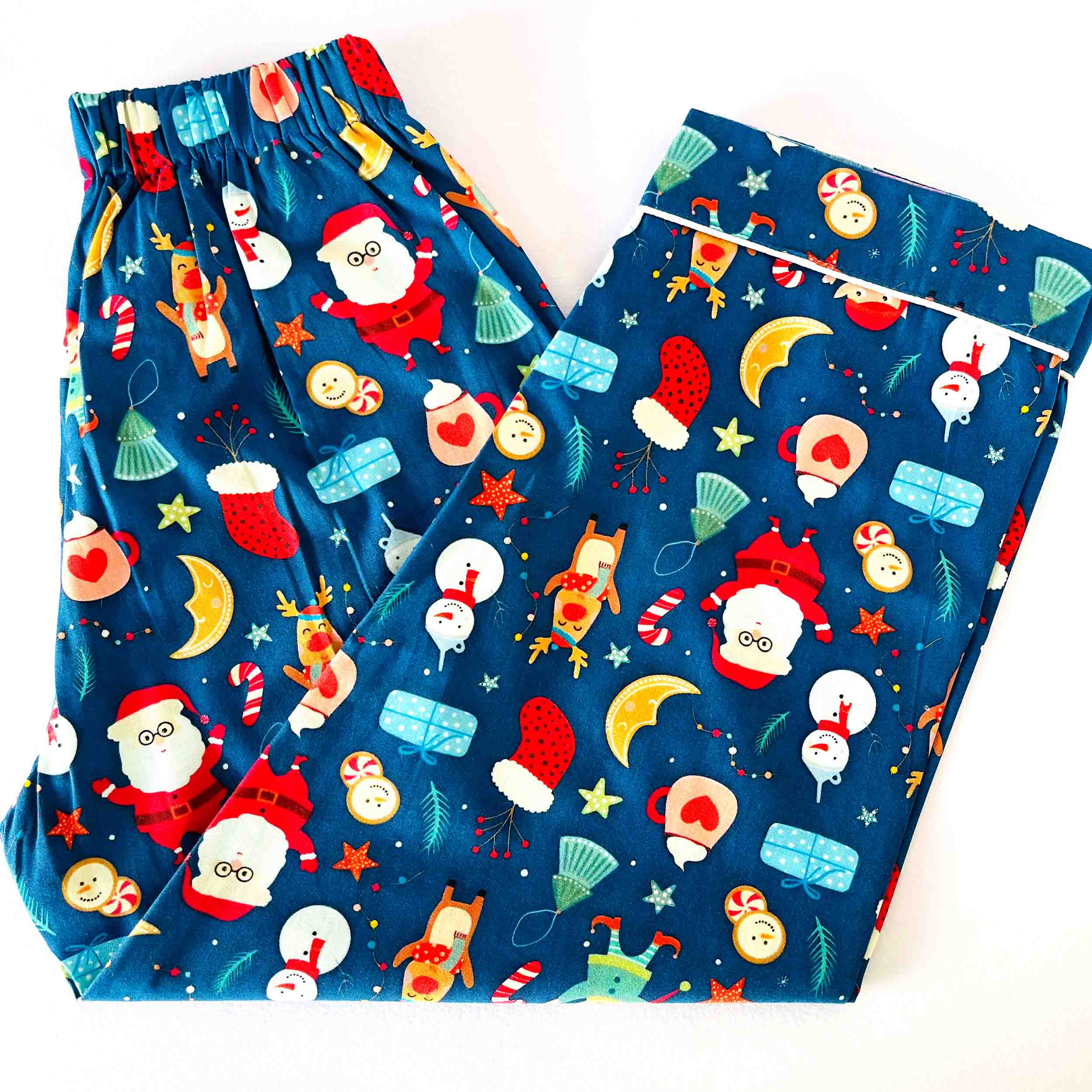 Kids dark blue Christmas print pajama elastic waist cotton nightwear bottom festive sleepwear