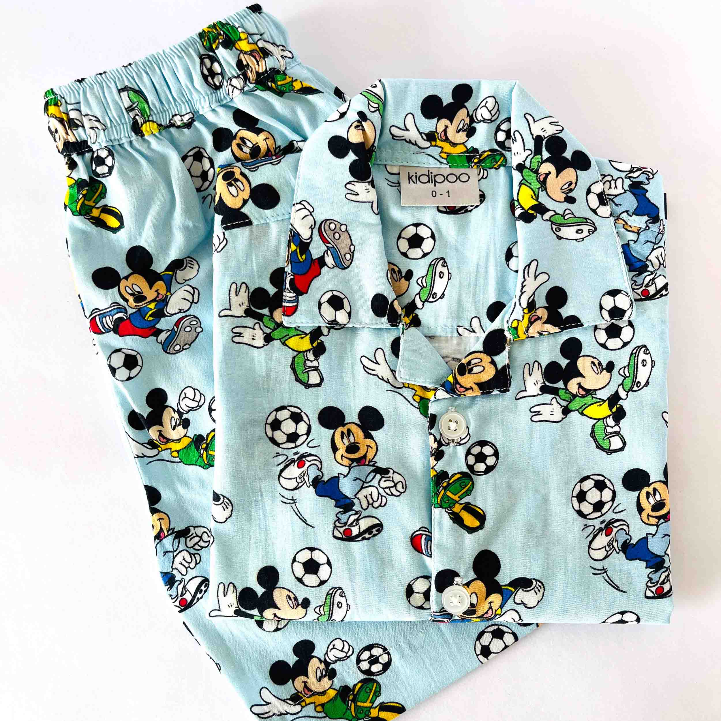 Kids blue Mickey Mouse football print co-ord set shirt and shorts cotton summer outfit