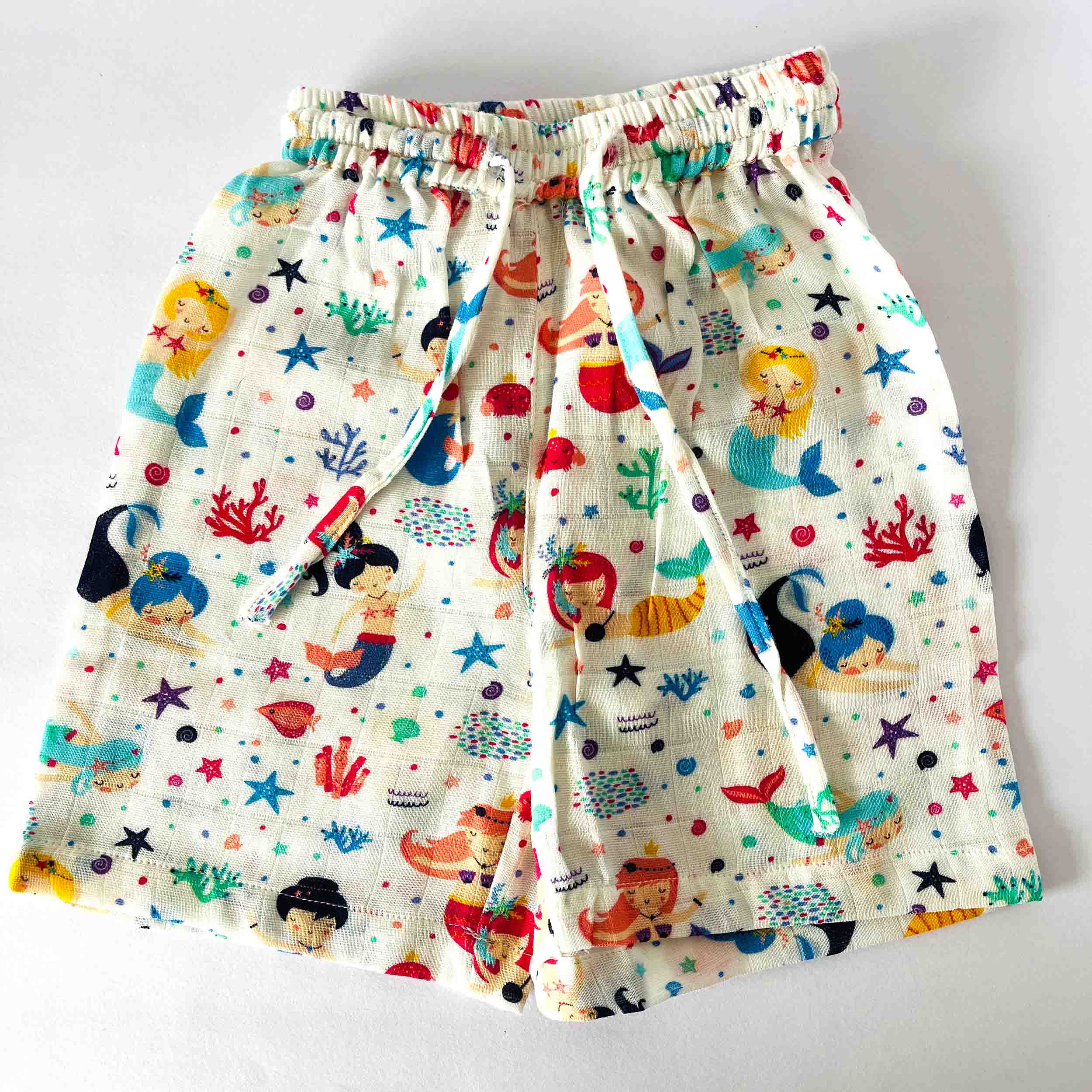 Kids printed coord set with mermaid design, breathable cotton muslin summer wear