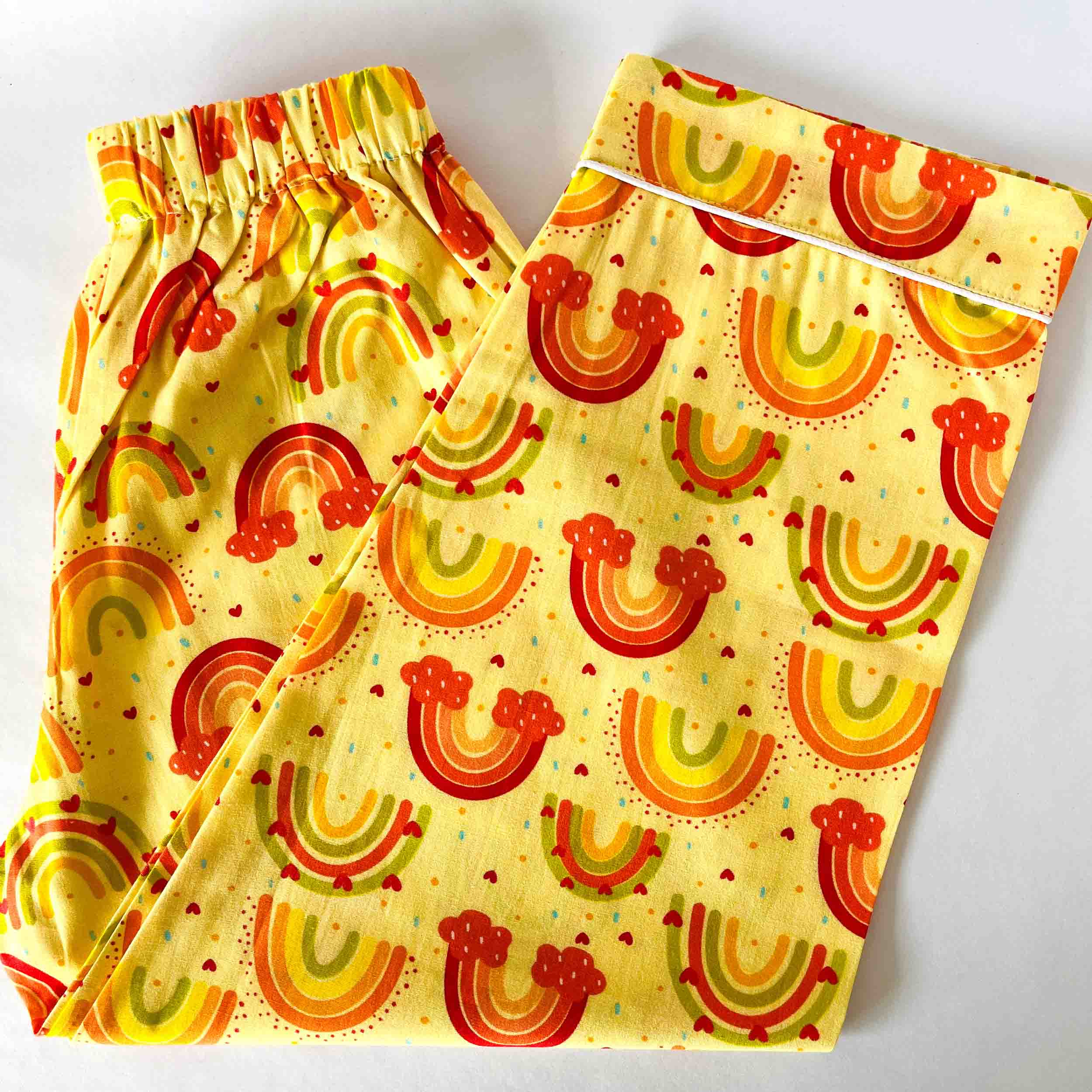 Kids yellow rainbow print pajama elastic waist cotton nightwear bottom