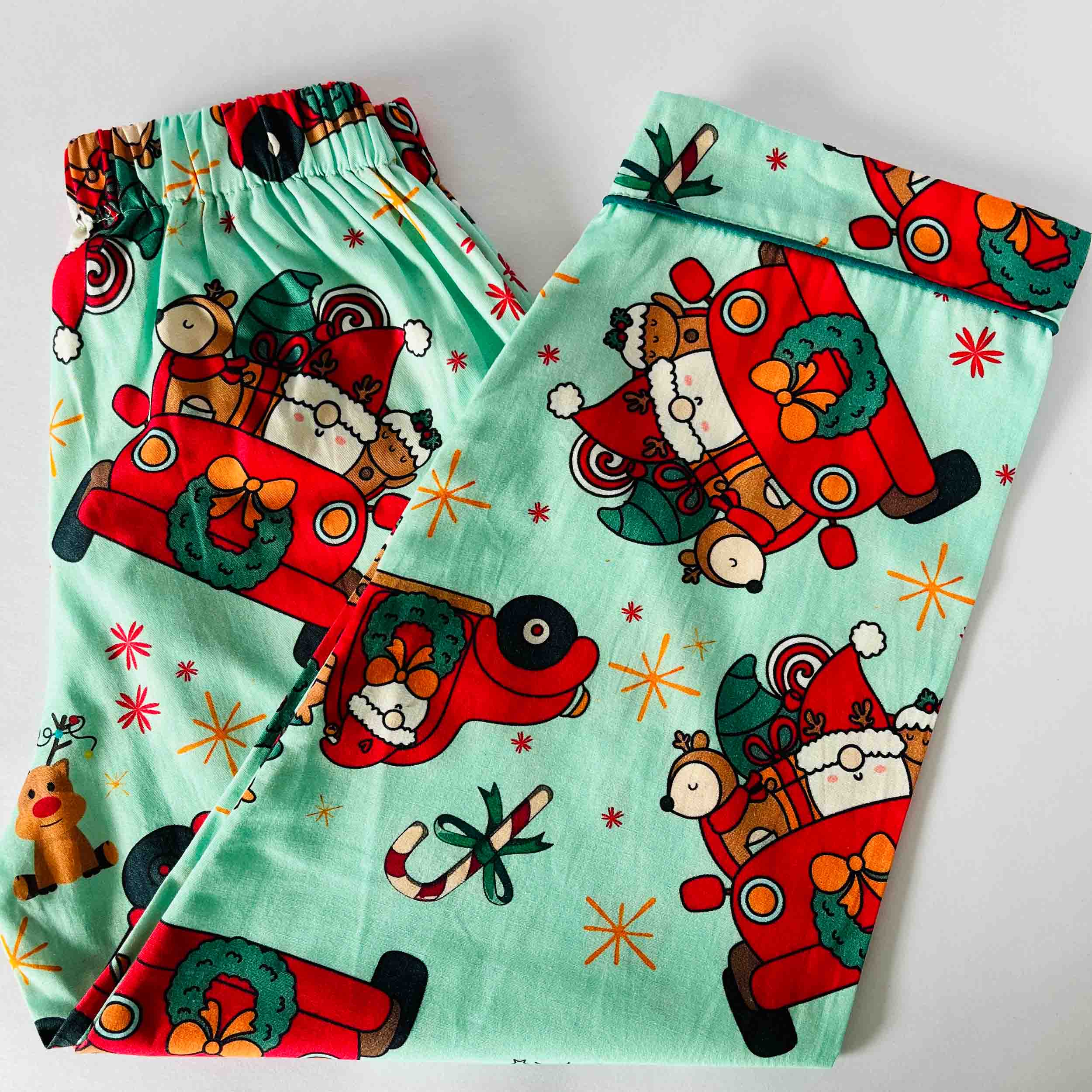Kidipoo kids green Santa car print cotton pajama elastic waist comfortable Christmas kids sleepwear bottom