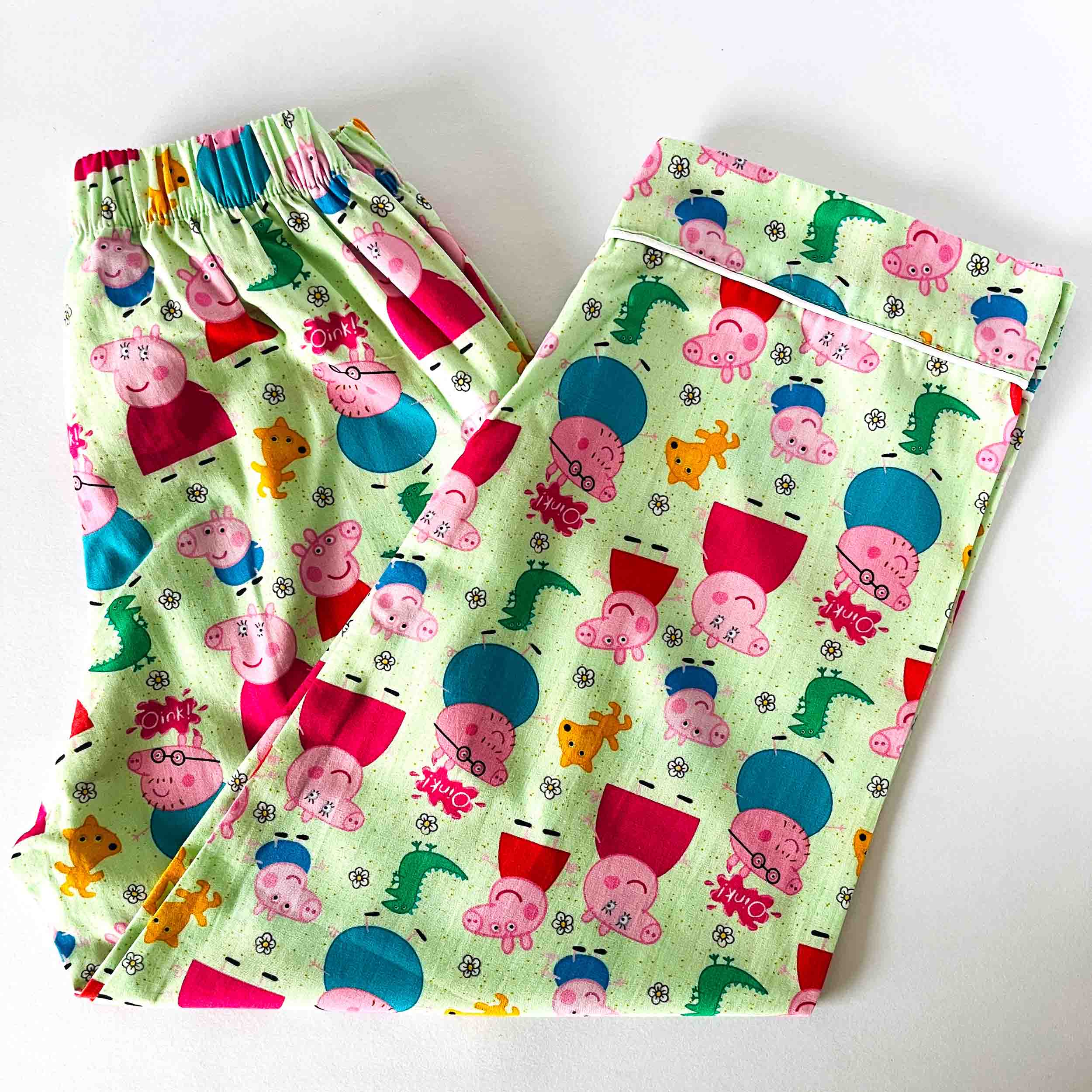 Kids green peppa pig cartoon print pajama elastic waist cotton nightwear bottom