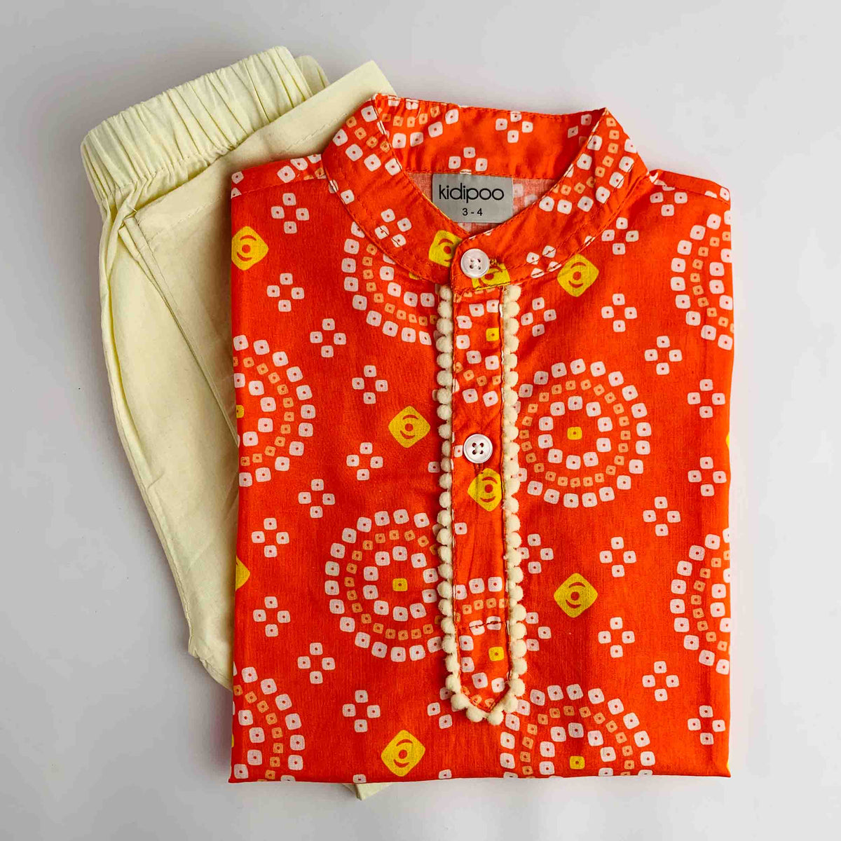 Orange Yellow Round Bandhani Kurta Pajama