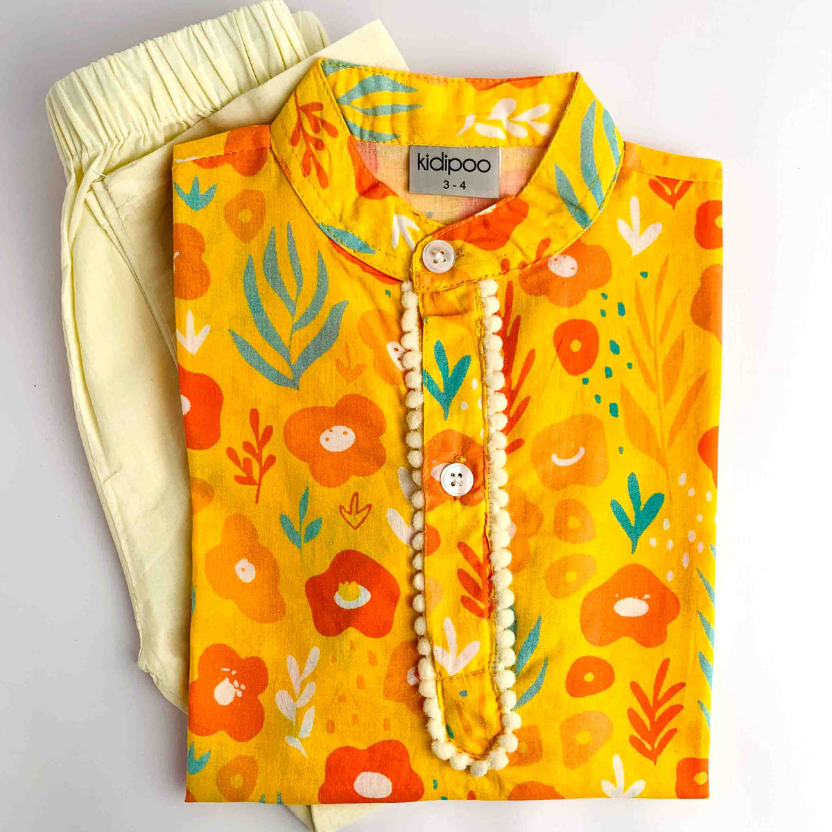 Yellow Retro Floral Kurta Pajama