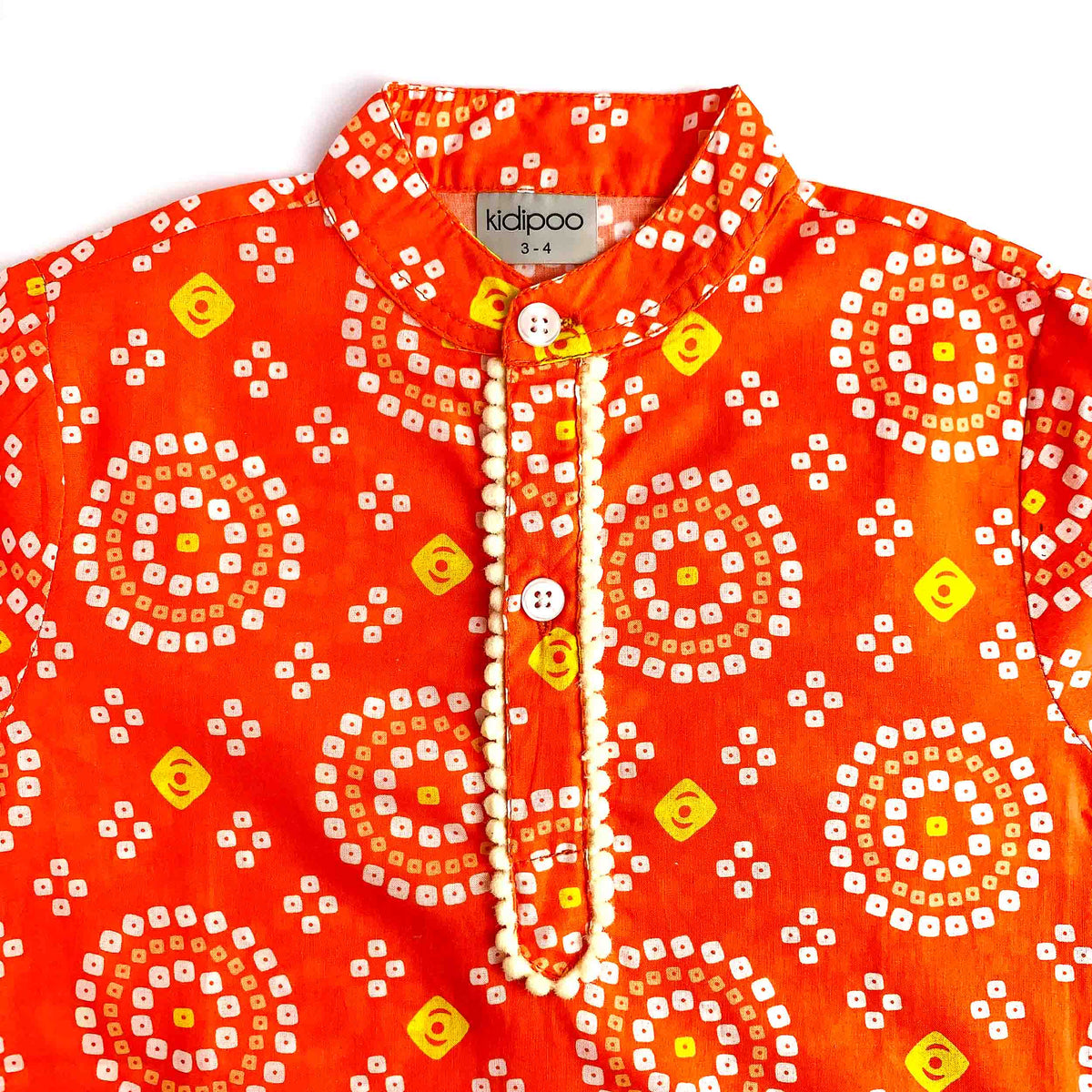 Orange Yellow Round Bandhani Kurta Pajama