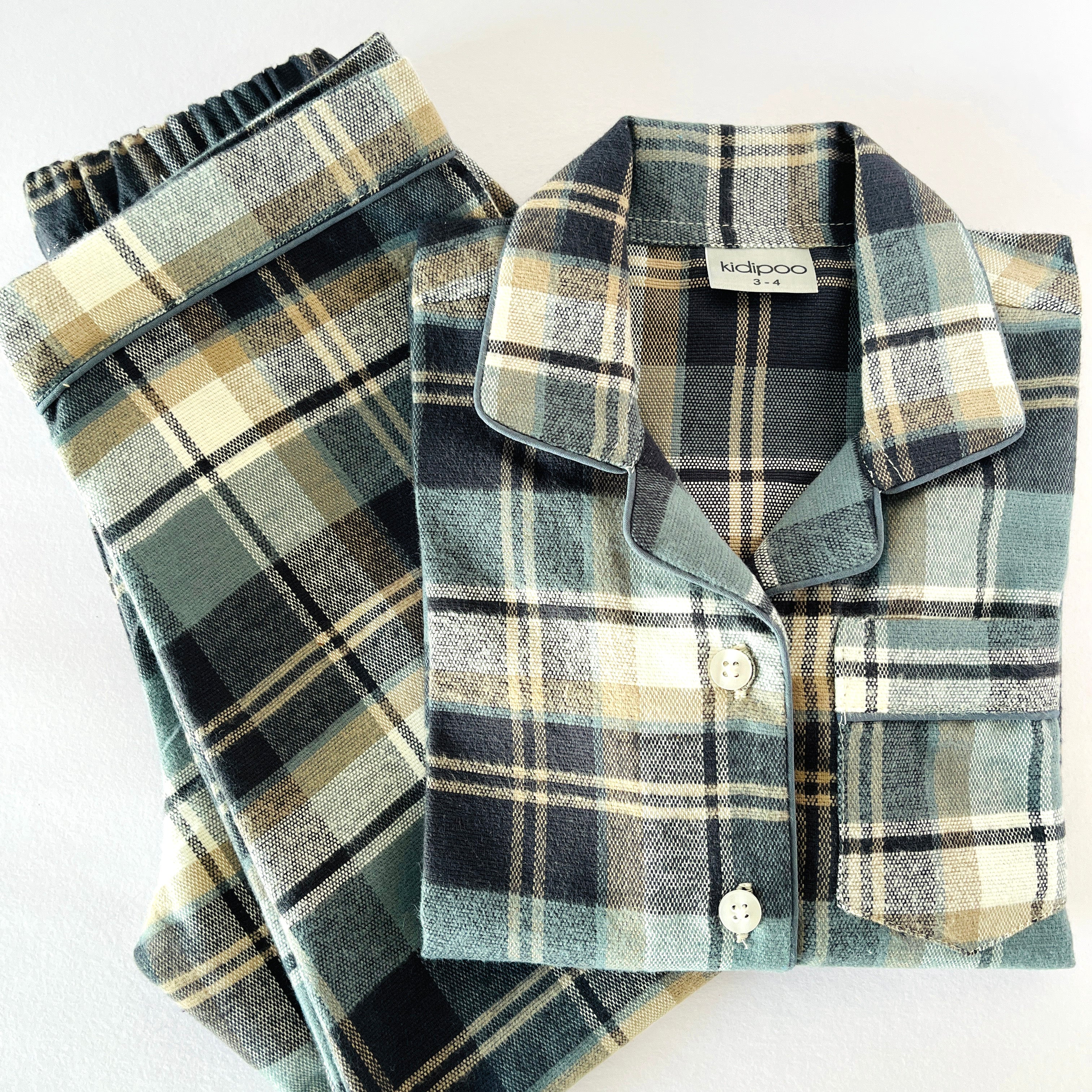 Teal Checks Flannel Night Suit