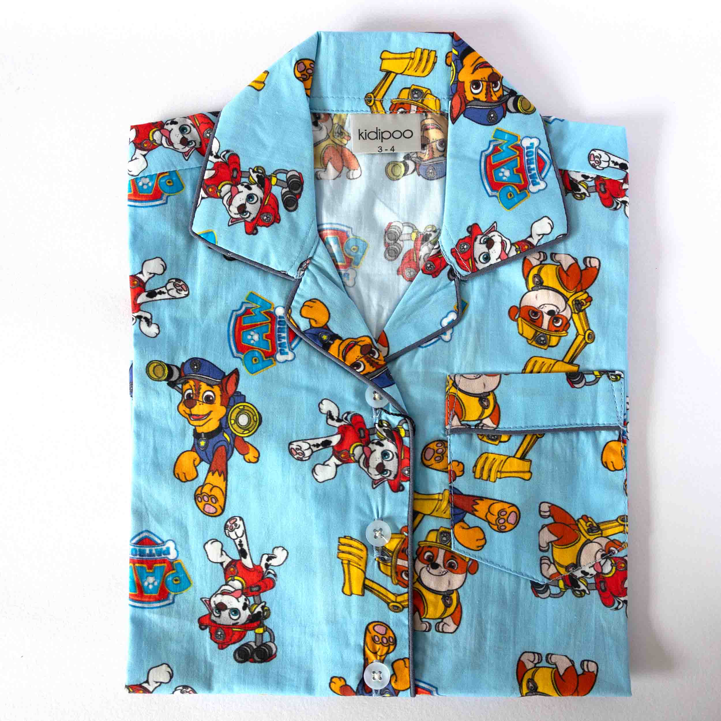 Kidipoo kids light blue puppies print cotton night suit shirt front button kids sleepwear top