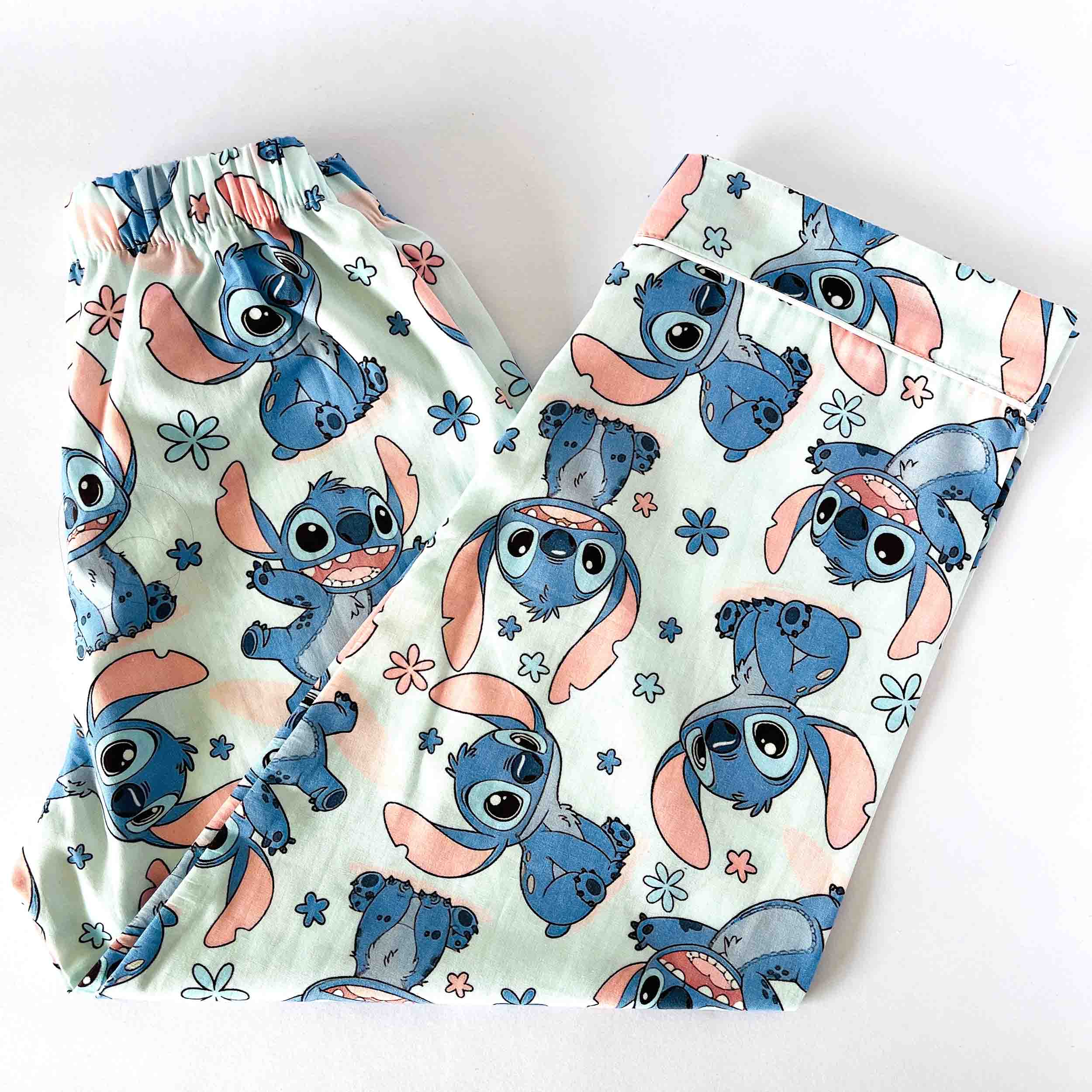 Kids light blue Stitch print cotton pajama pants with elastic waistband soft breathable sleepwear