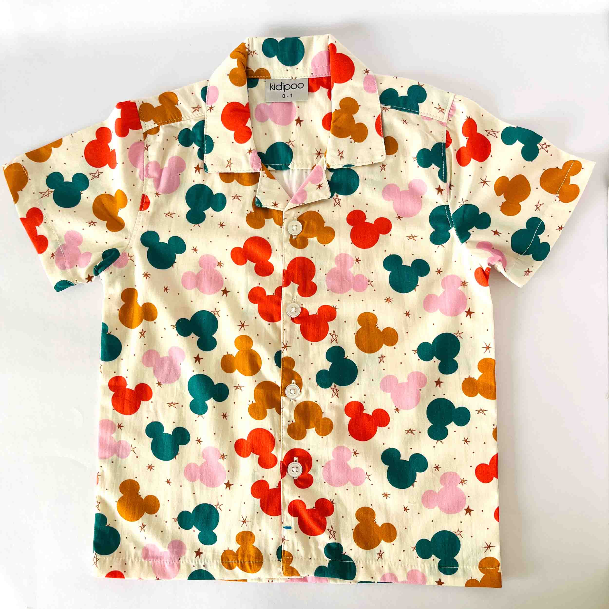 Kids cotton shirt with cartoon doodle print half sleeve front view