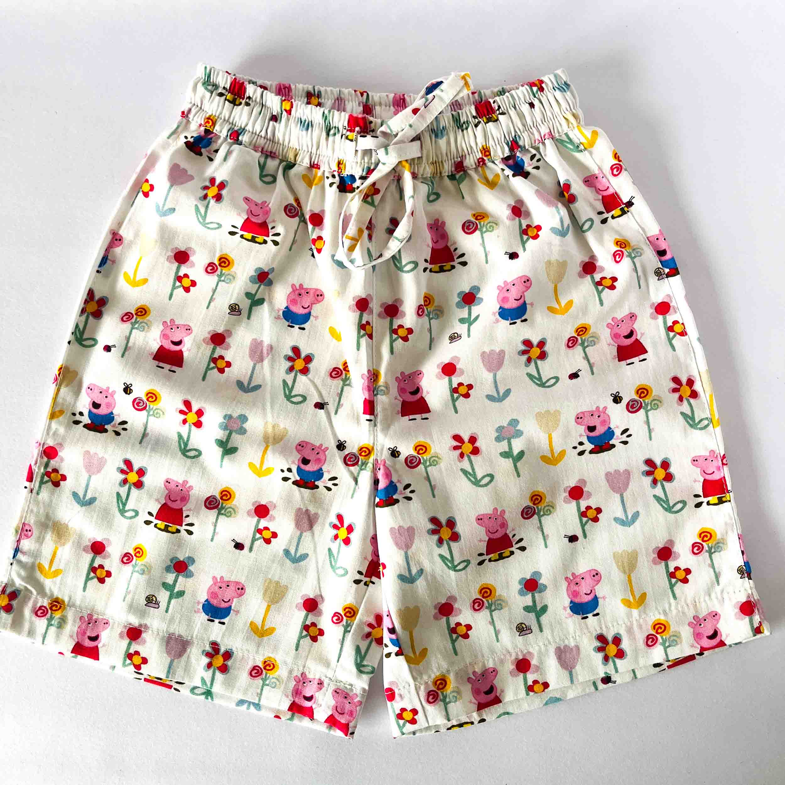 Kids white shorts with Peppa Pig and floral print elastic waist summer wear