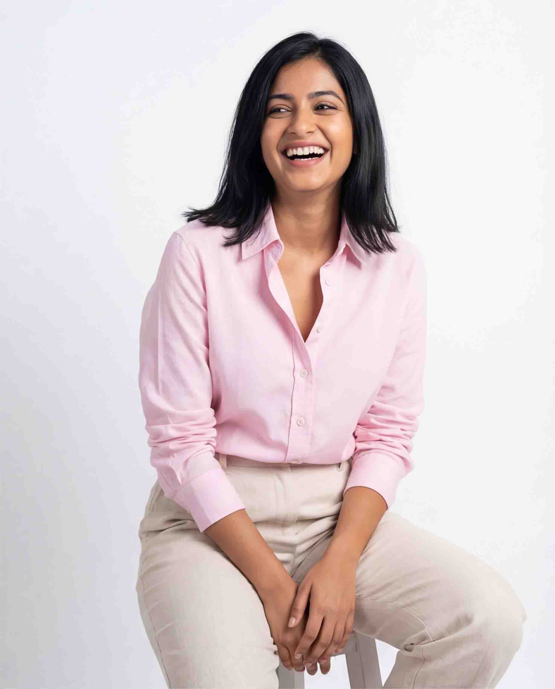 Pink women’s cotton linen shirt with relaxed fit and casual style