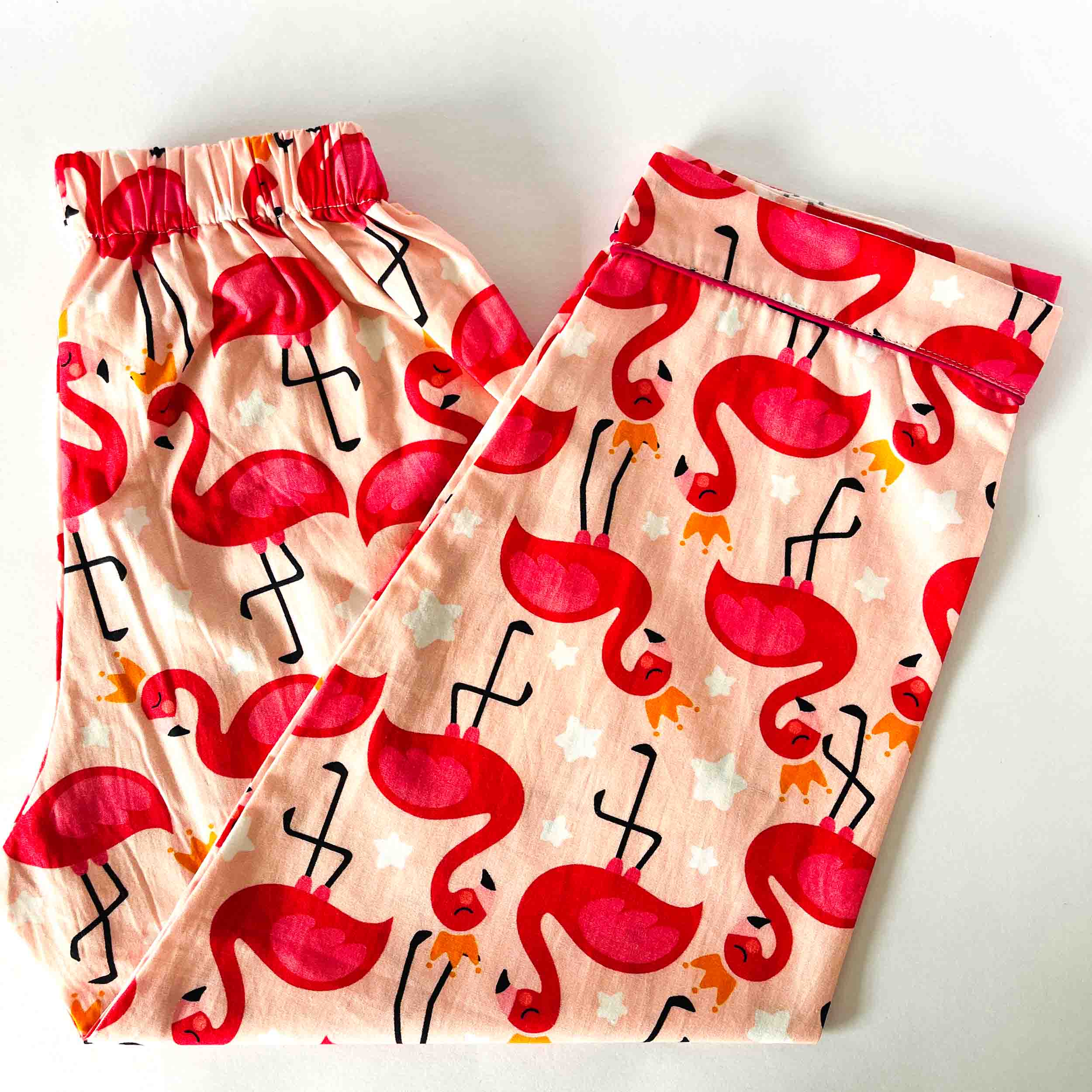 Kids pink flamingo print pajama elastic waist cotton nightwear bottom cute sleepwear
