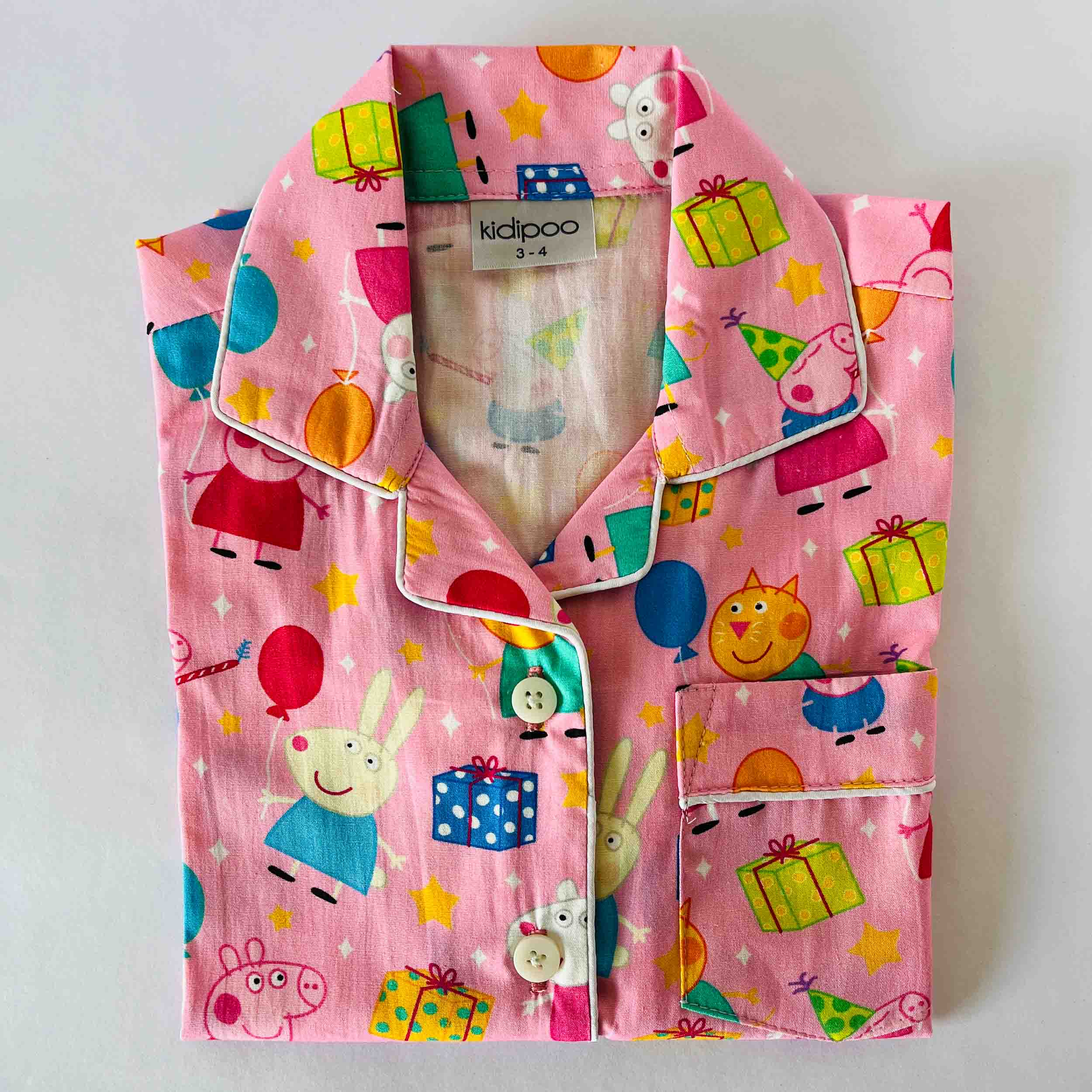 Kids Peppa Pig party print night suit shirt front view soft cotton sleepwear top