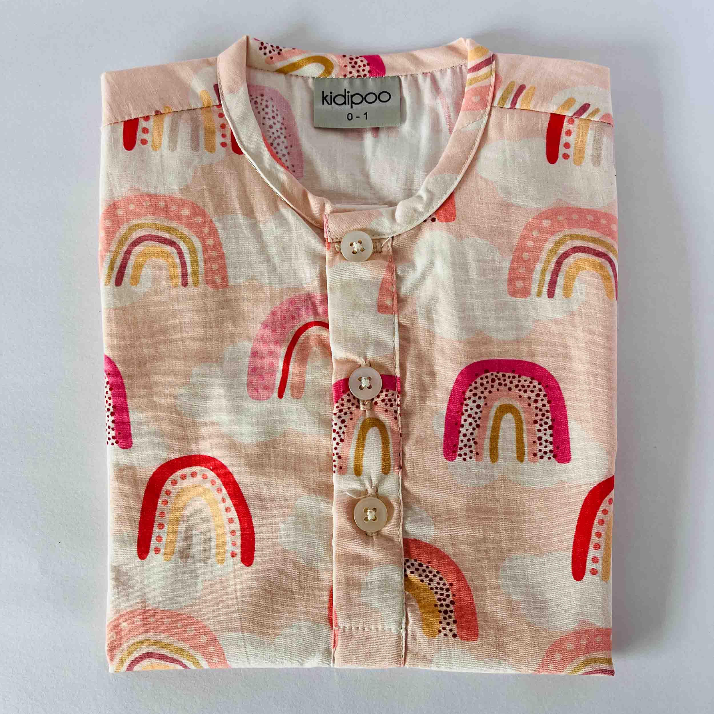 Kids pink rainbow cotton kurta shirt with long sleeves breathable soft ethnic wear