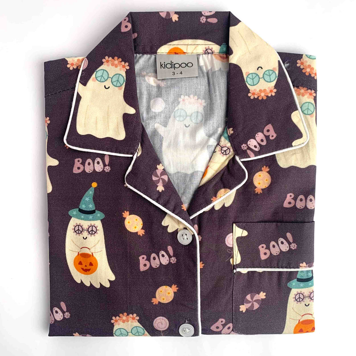 Purple Halloween Night Suit for Kids with Ghost, Pumpkin and Boo Prints