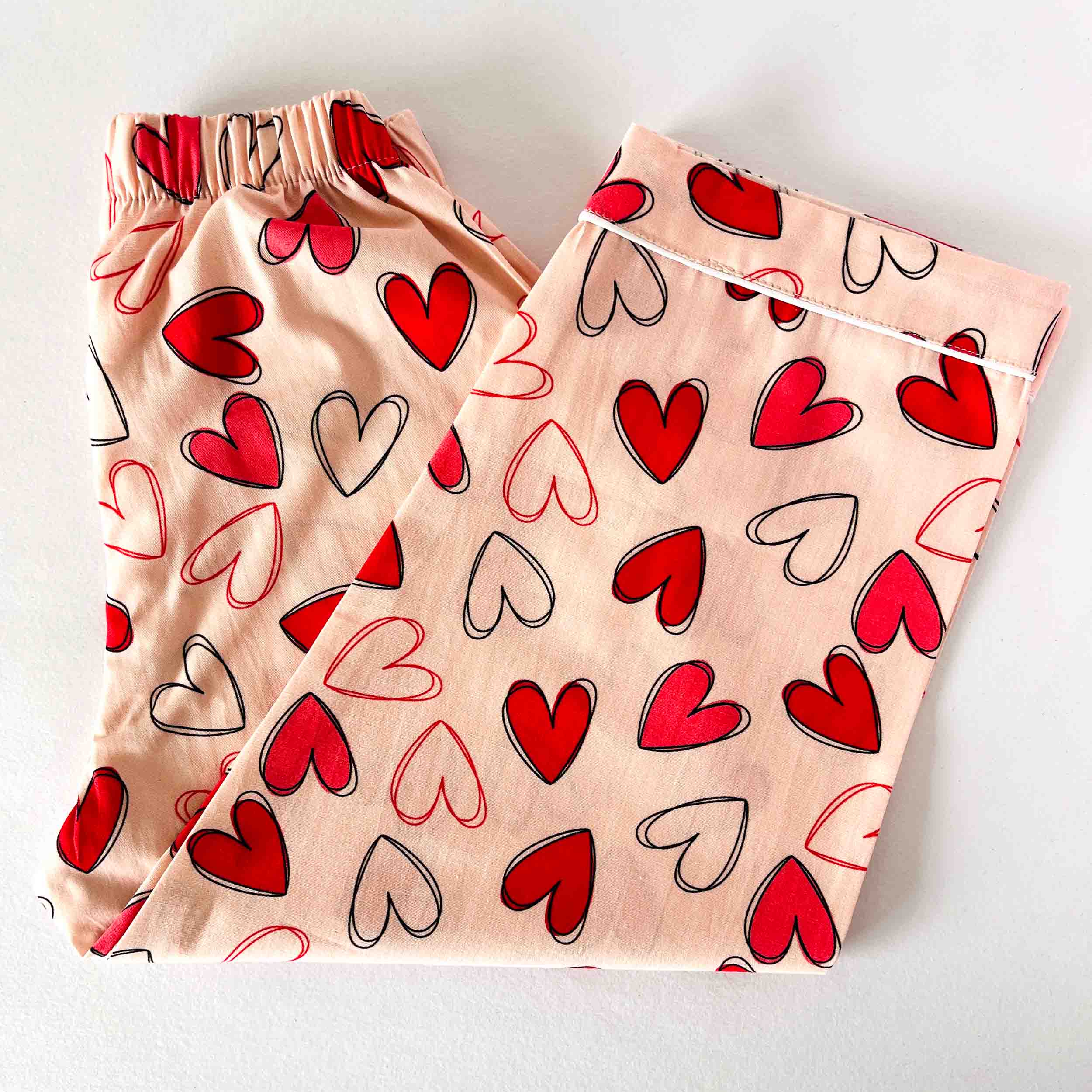 Kids red hearts print pajama elastic waist cotton nightwear bottom