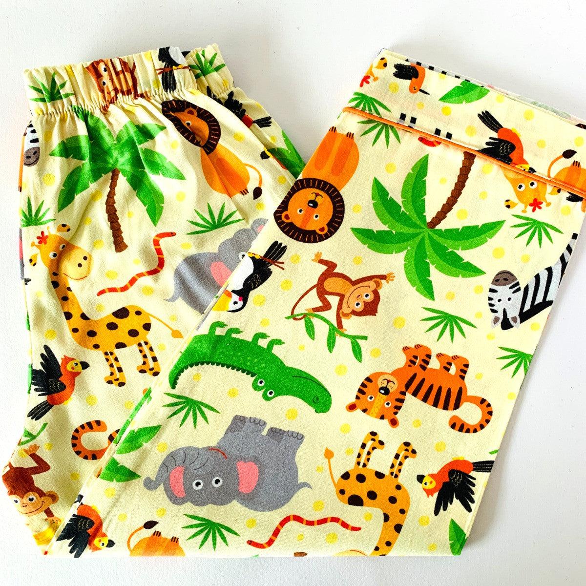 Kids cream cotton pajama with safari animals print elastic waist breathable soft multicolor nightwear bottom for boys and girls
