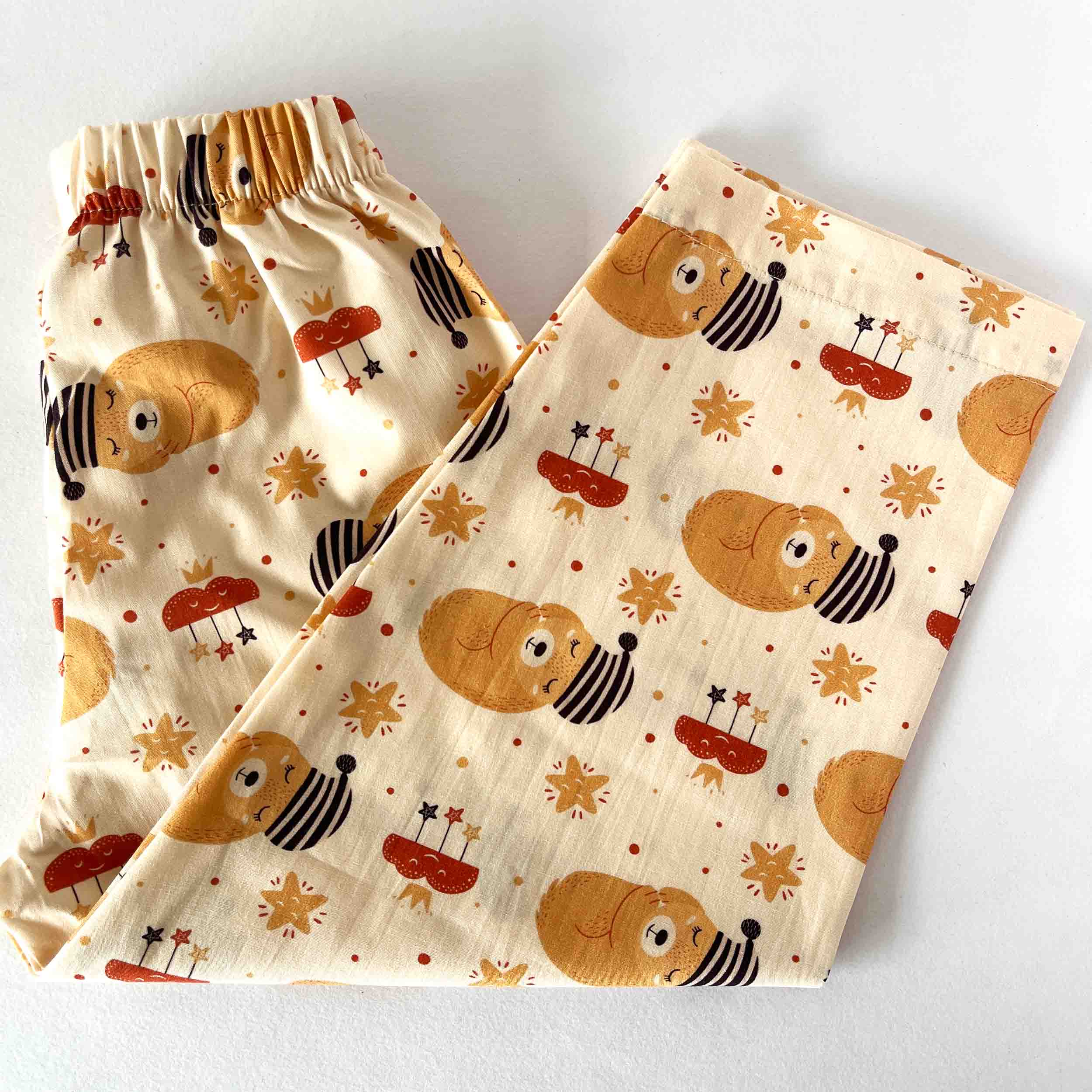 kids bear print cotton pajama elastic waist sleepwear bottom