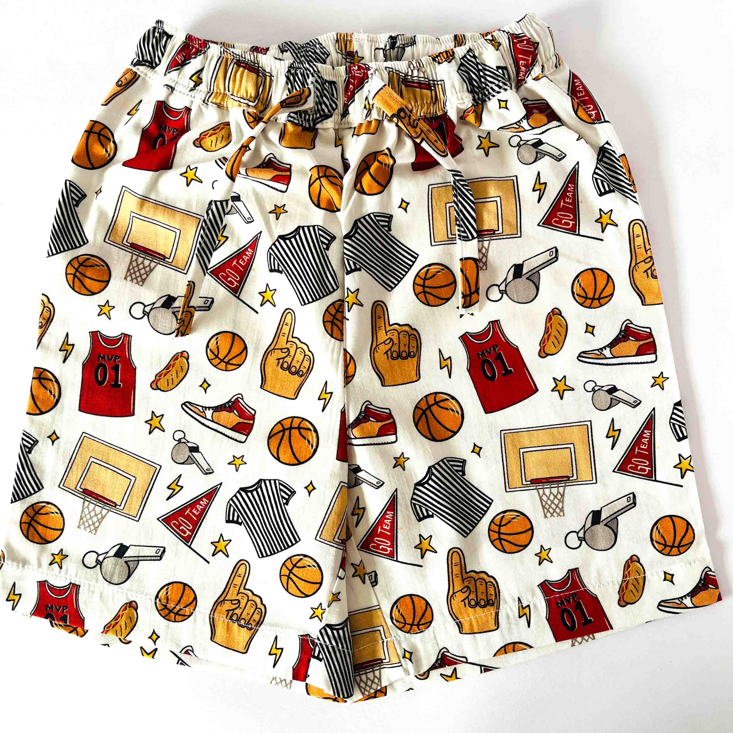 Kids cotton shorts with sporty basketball print and comfortable elastic waistband