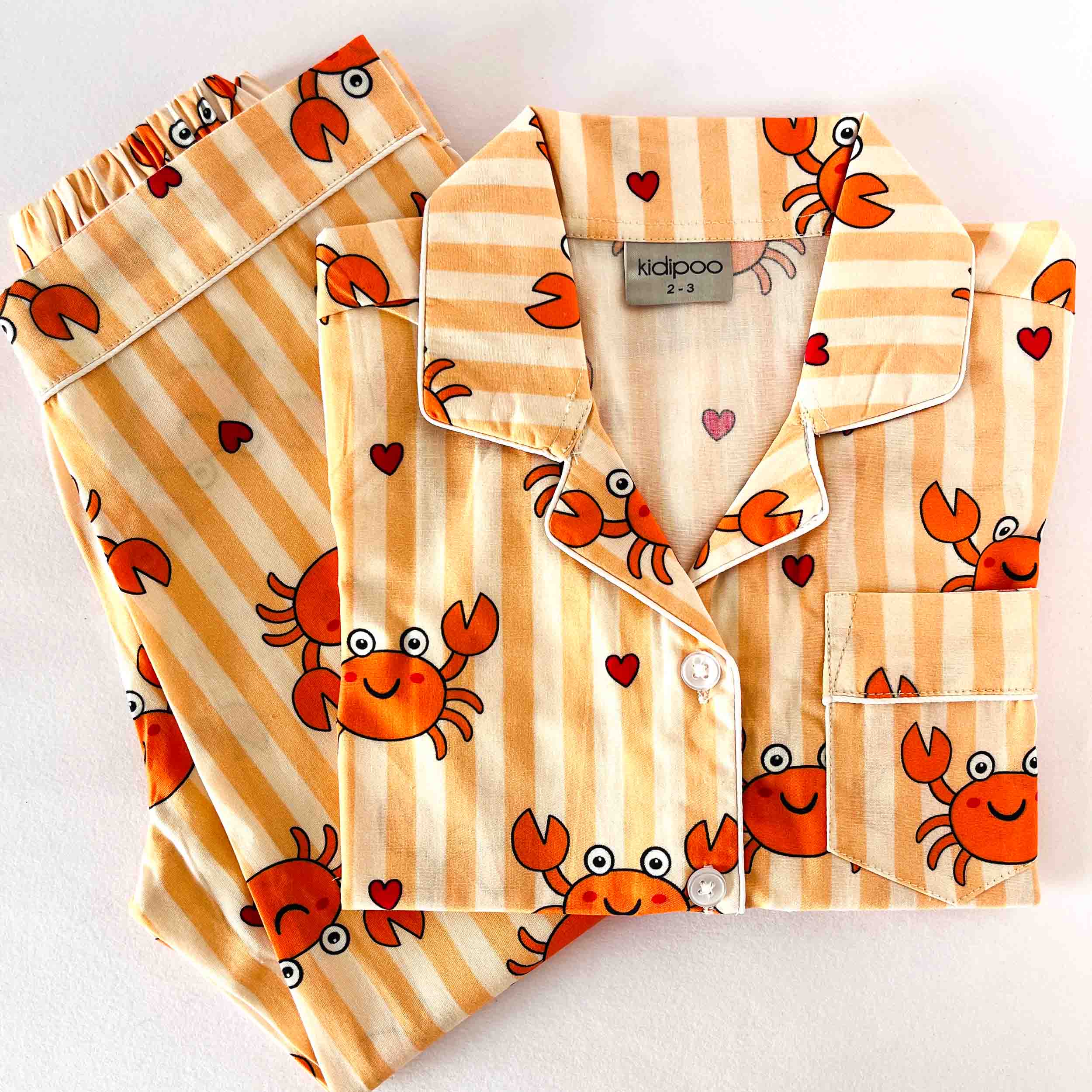 Kids stripes and crab print night suit soft cotton playful sleepwear