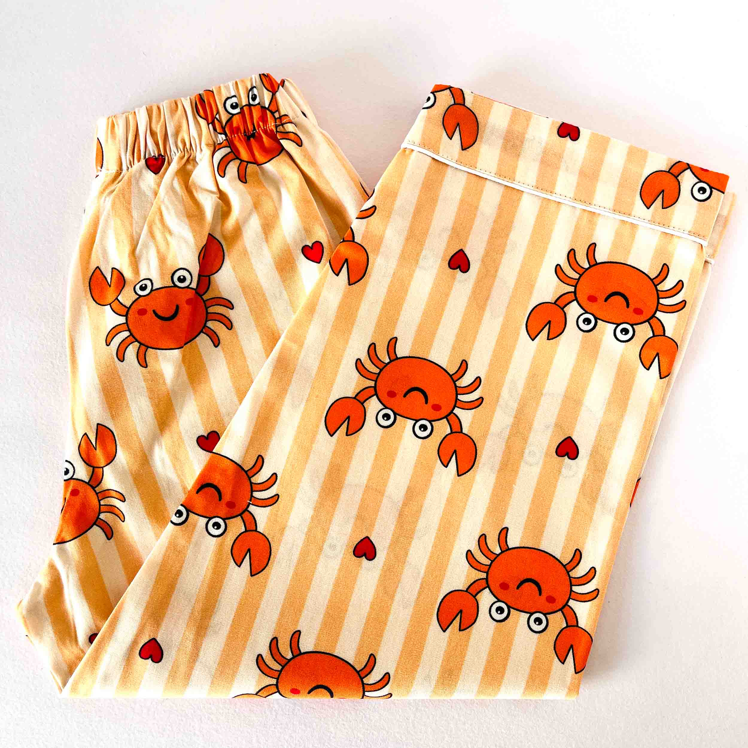 Kids striped crab print pajama elastic waist cotton nightwear bottom fun sleepwear