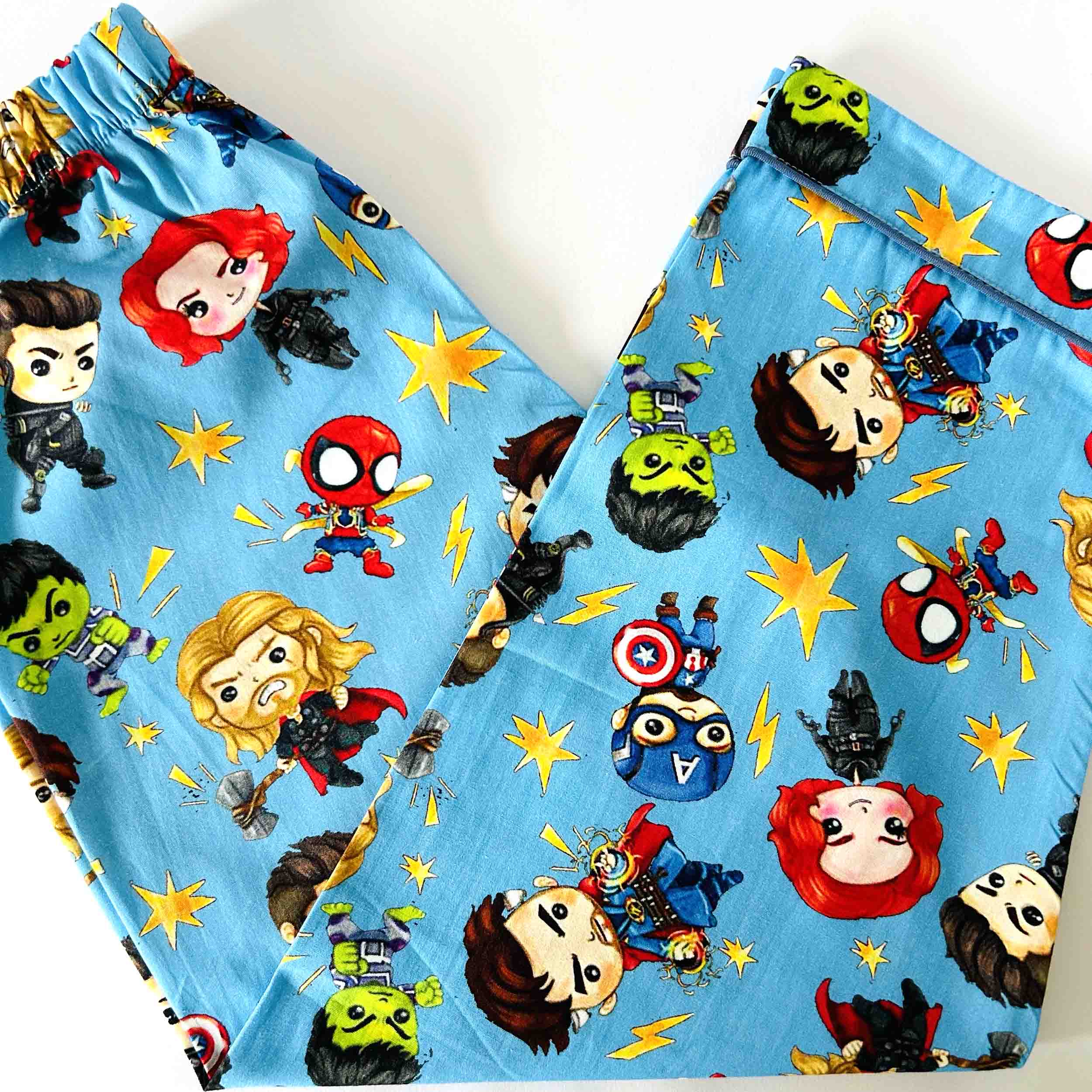 Superhero print kids cotton night suit with long sleeve shirt and elastic waist pajama