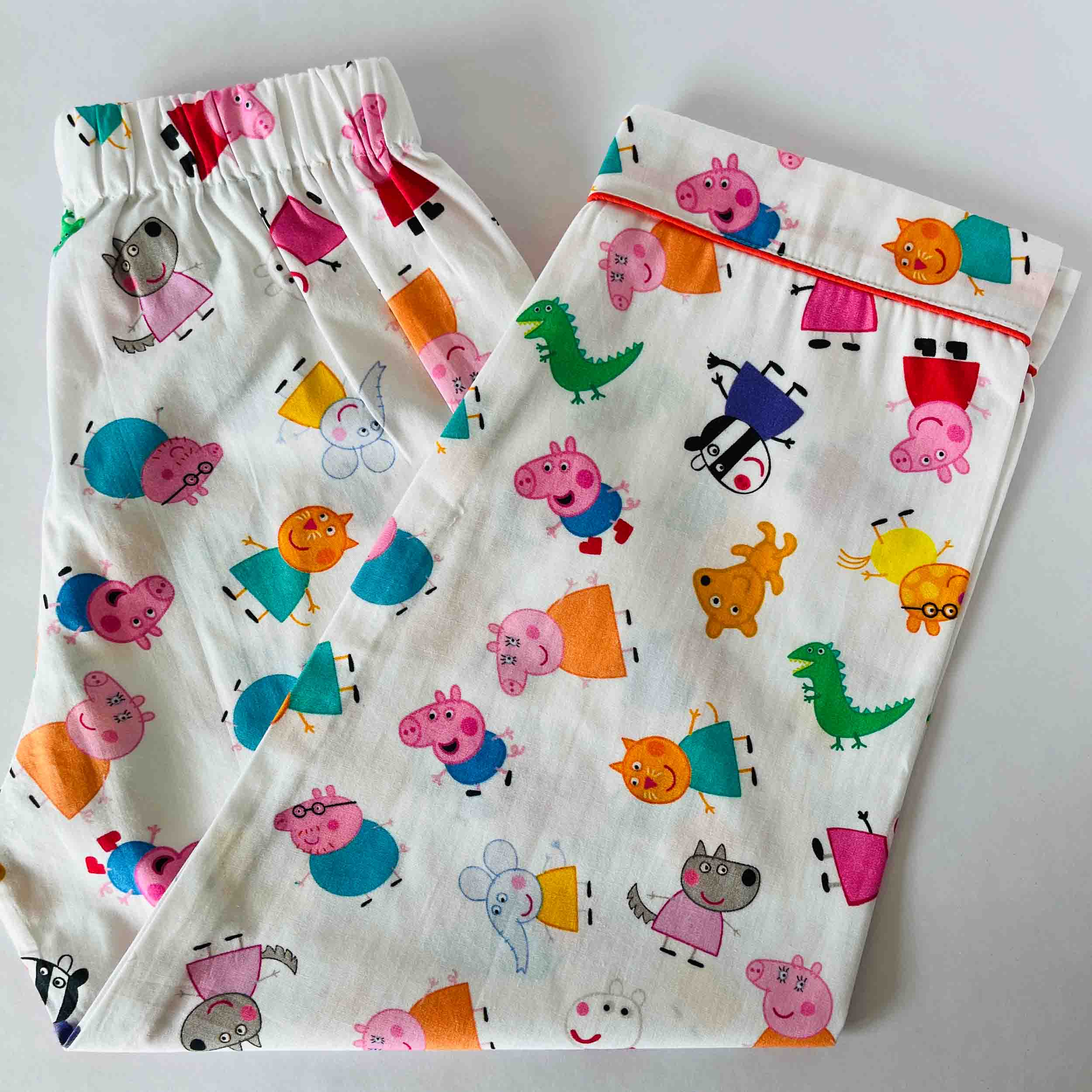 Kids white Peppa Pig print cotton pajama pants with elastic waistband soft breathable nightwear for boys and girls