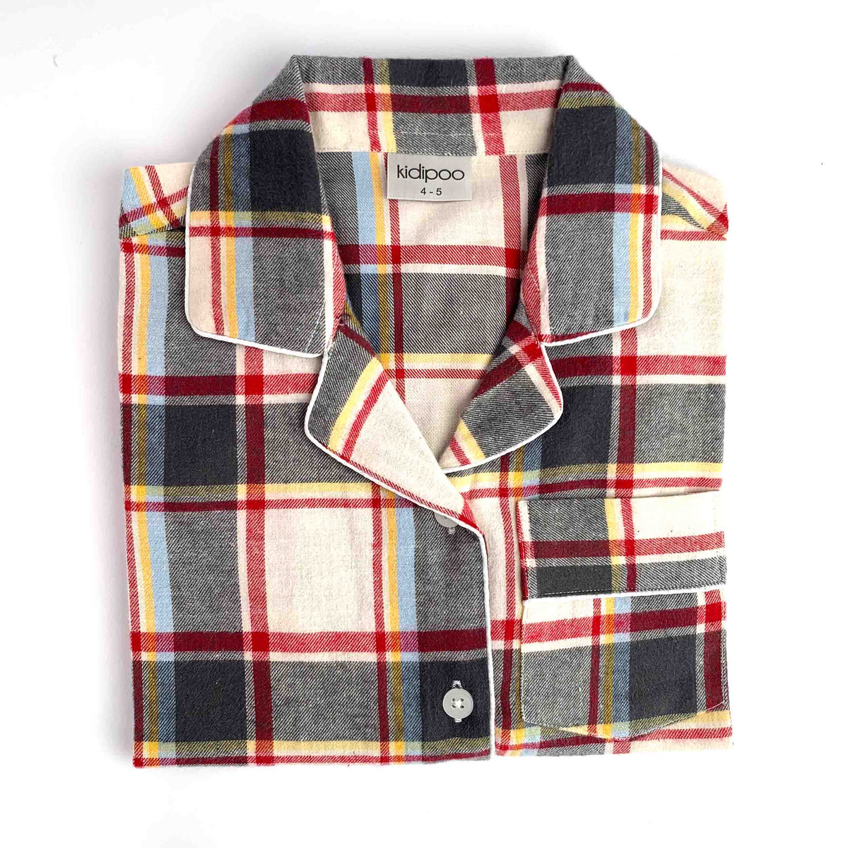 Kids Winter Berry Checks Flannel Night Suit Shirt with Collar and Front Buttons