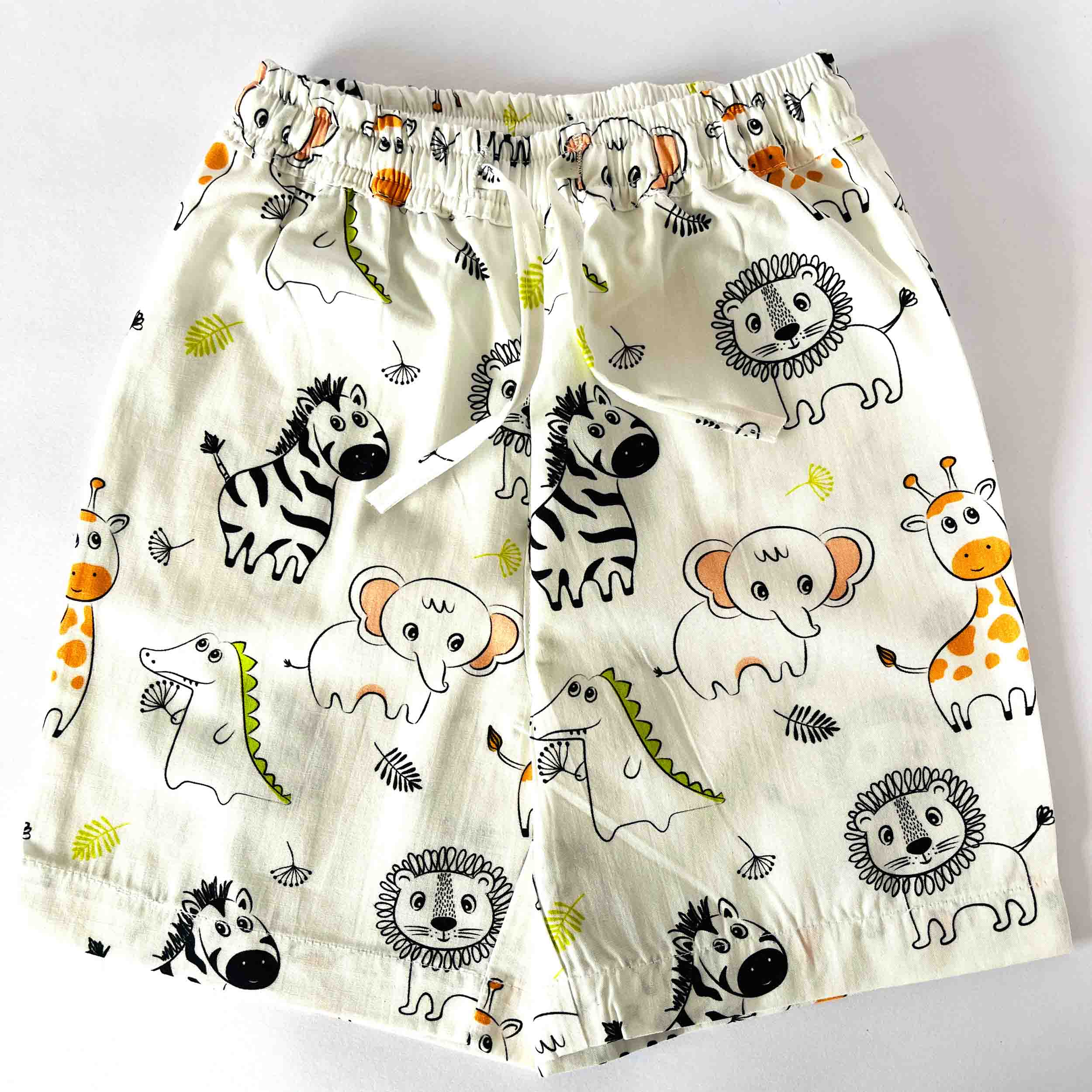 Kids zoo animal print muslin cotton elastic waist shorts soft breathable summer coord set bottom made from 100% premium cotton for boys and girls
