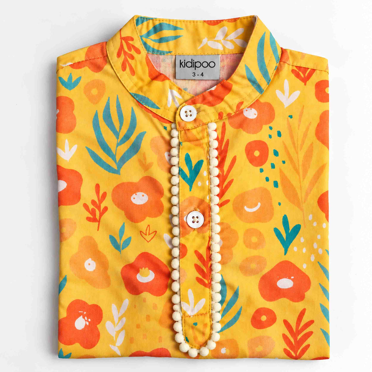 Yellow Retro Floral Kurta Pajama