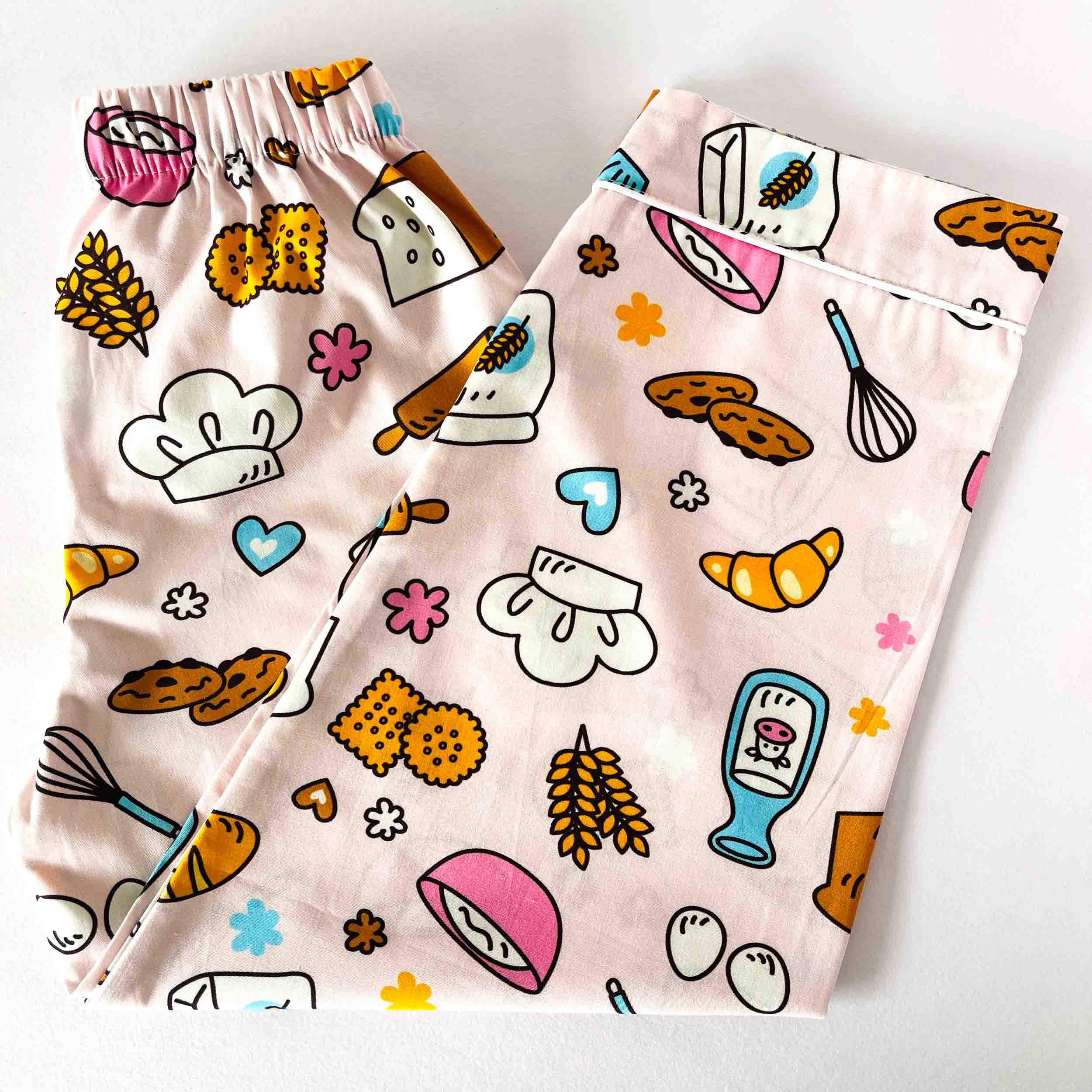 Soft cotton kids pajama with cute bakery print and comfortable elastic waistband 