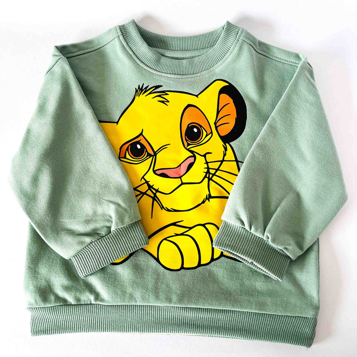 Kids cotton green sweatshirt with Adorable Simba face print soft fabric casual wear