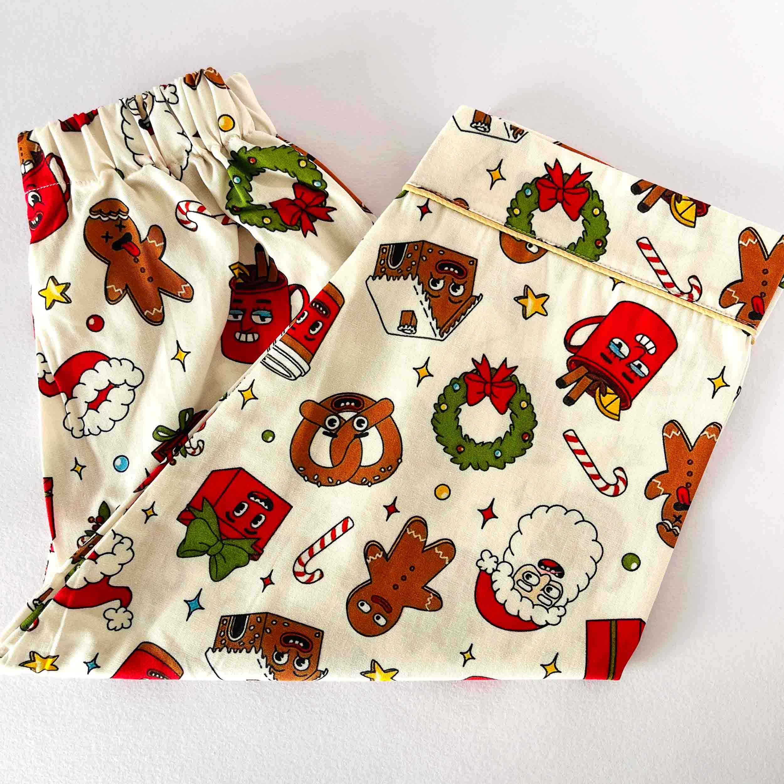 Kids beige Christmas print pajama elastic waist cotton nightwear bottom