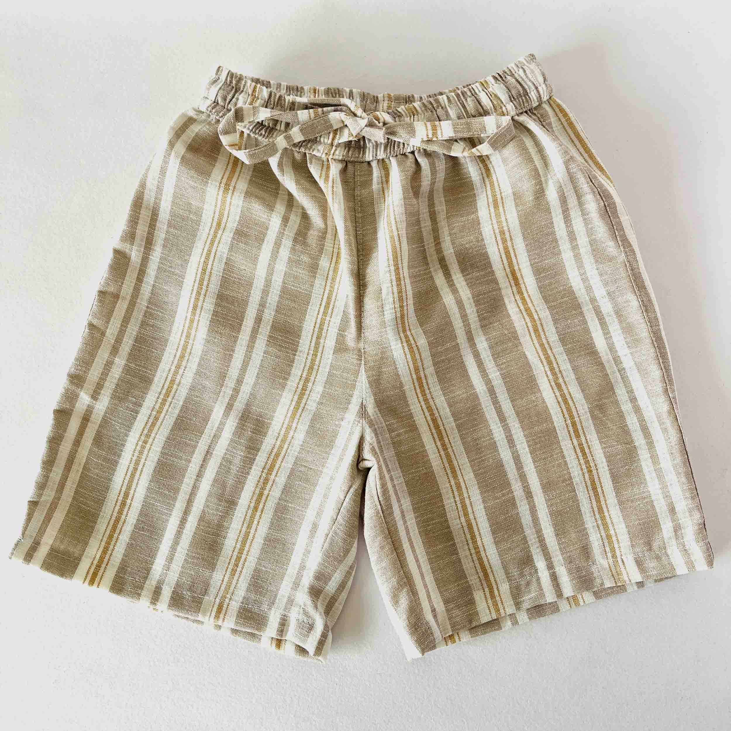 baby boys beige striped shorts with elastic waistband and drawstring