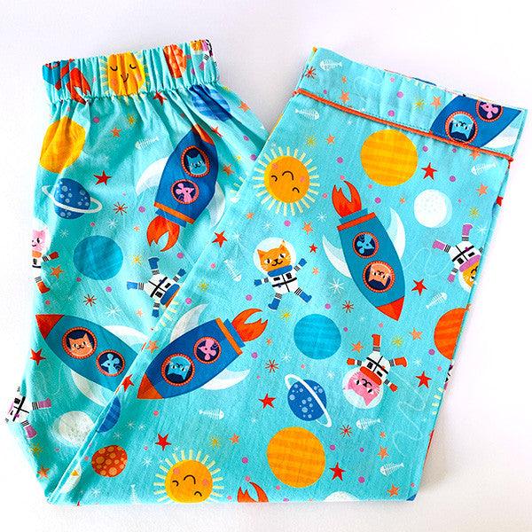 Kidipoo kids space print cotton pajama elastic waist planets astronaut comfortable sleepwear bottom
