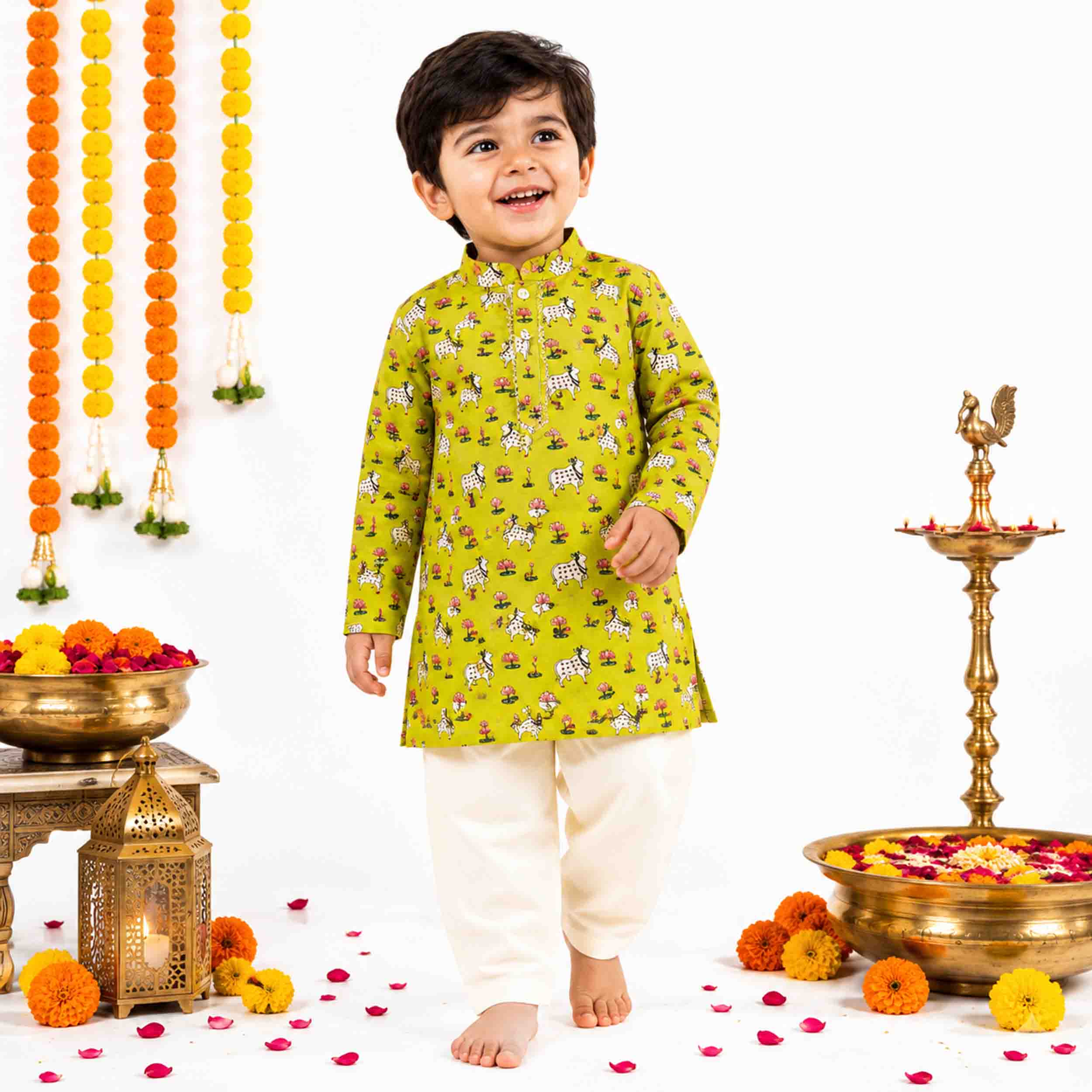 Green Pichwai Kurta Pajama